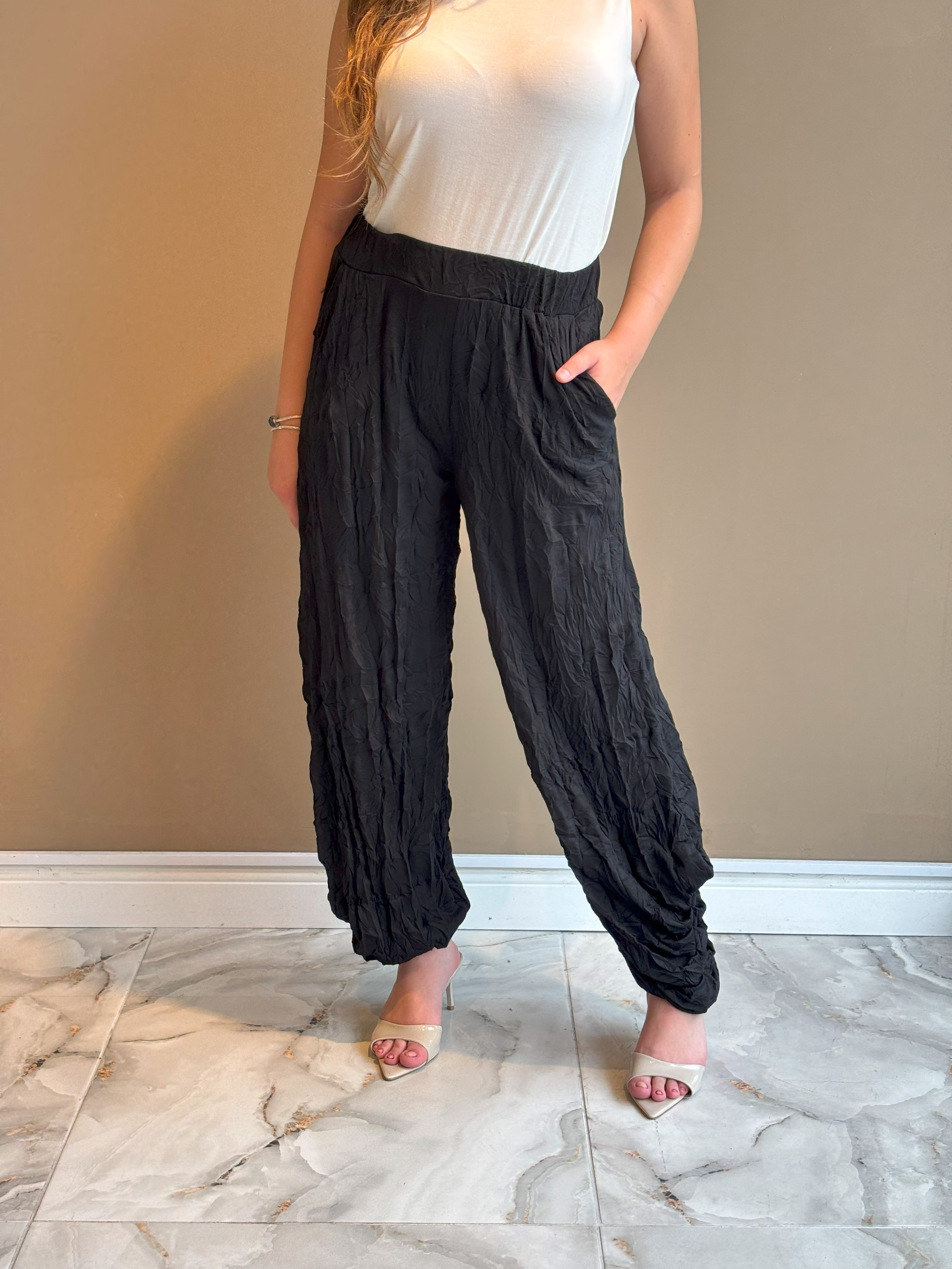Crinkle Pantolon Siyah
