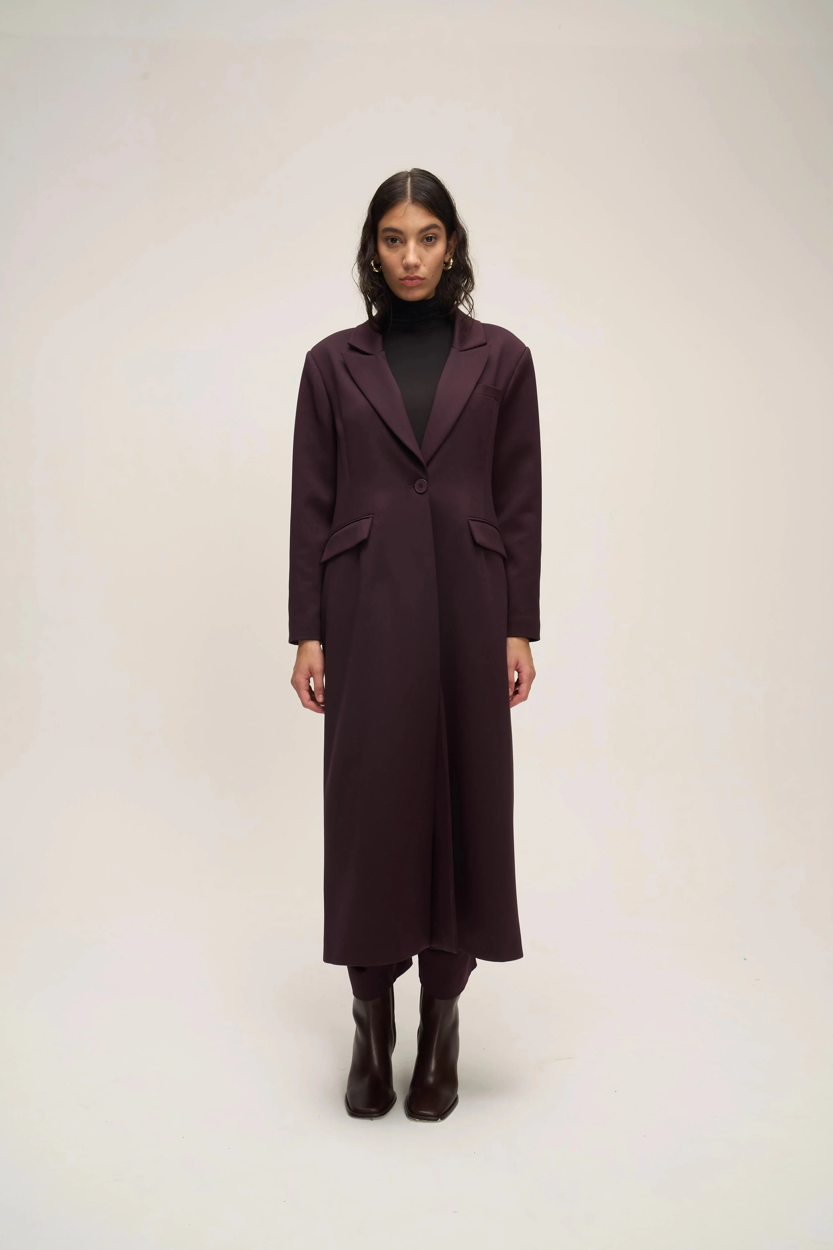 TEK DÜĞMELİ UZUN CEKET MÜRDÜM