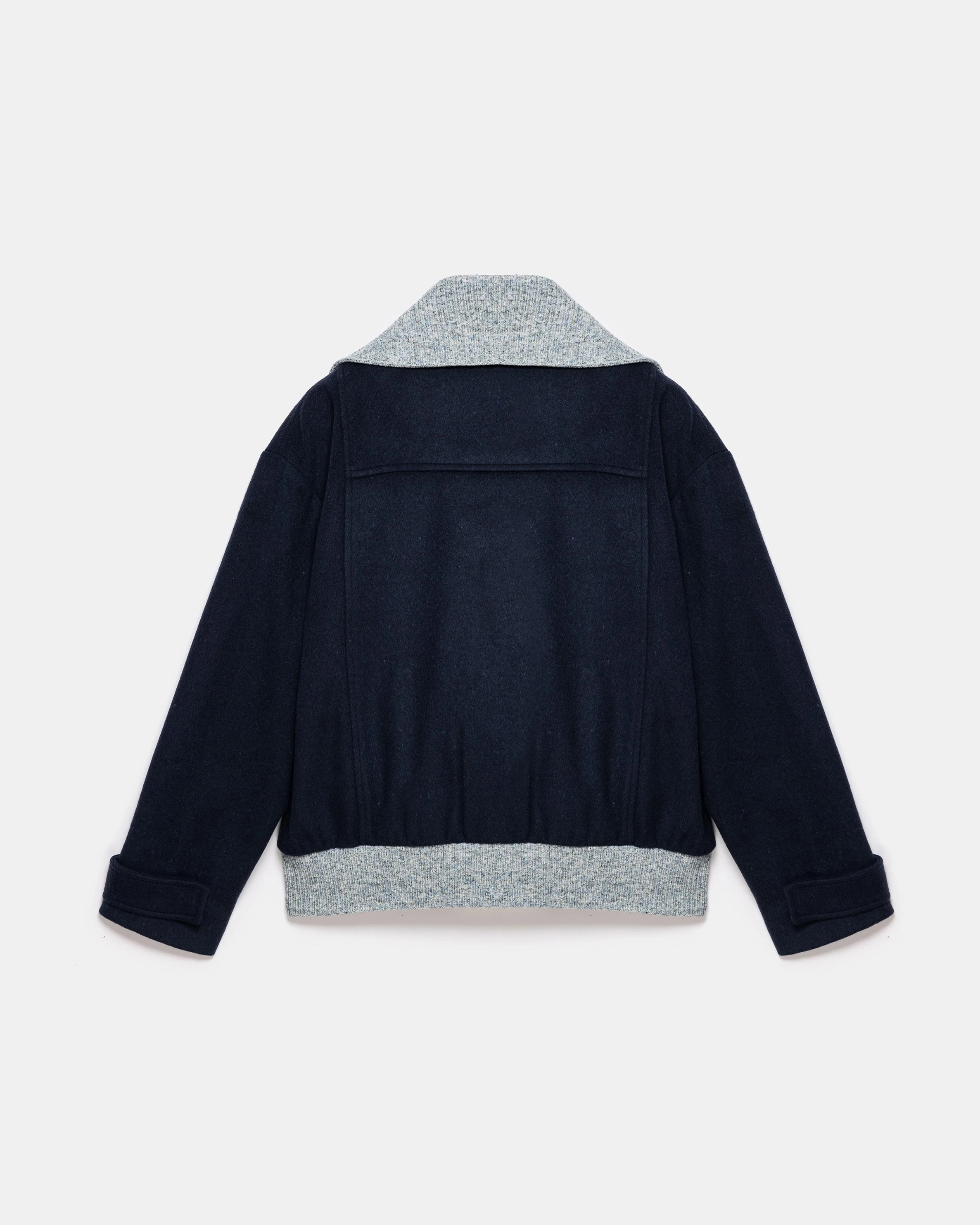 Grace Knit Collar Short Coat - Navy Blue