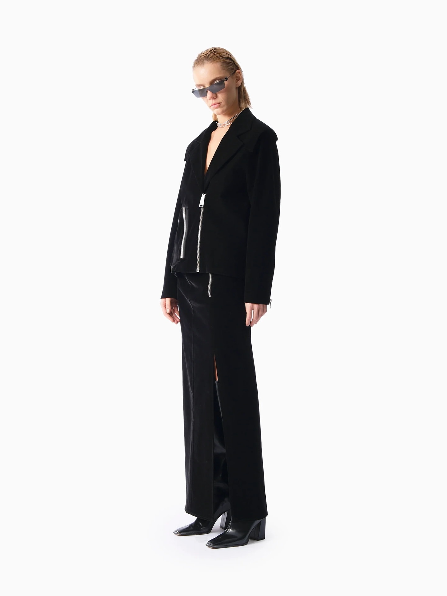 KNTLGY Velvet Fuse Zipped Ceket