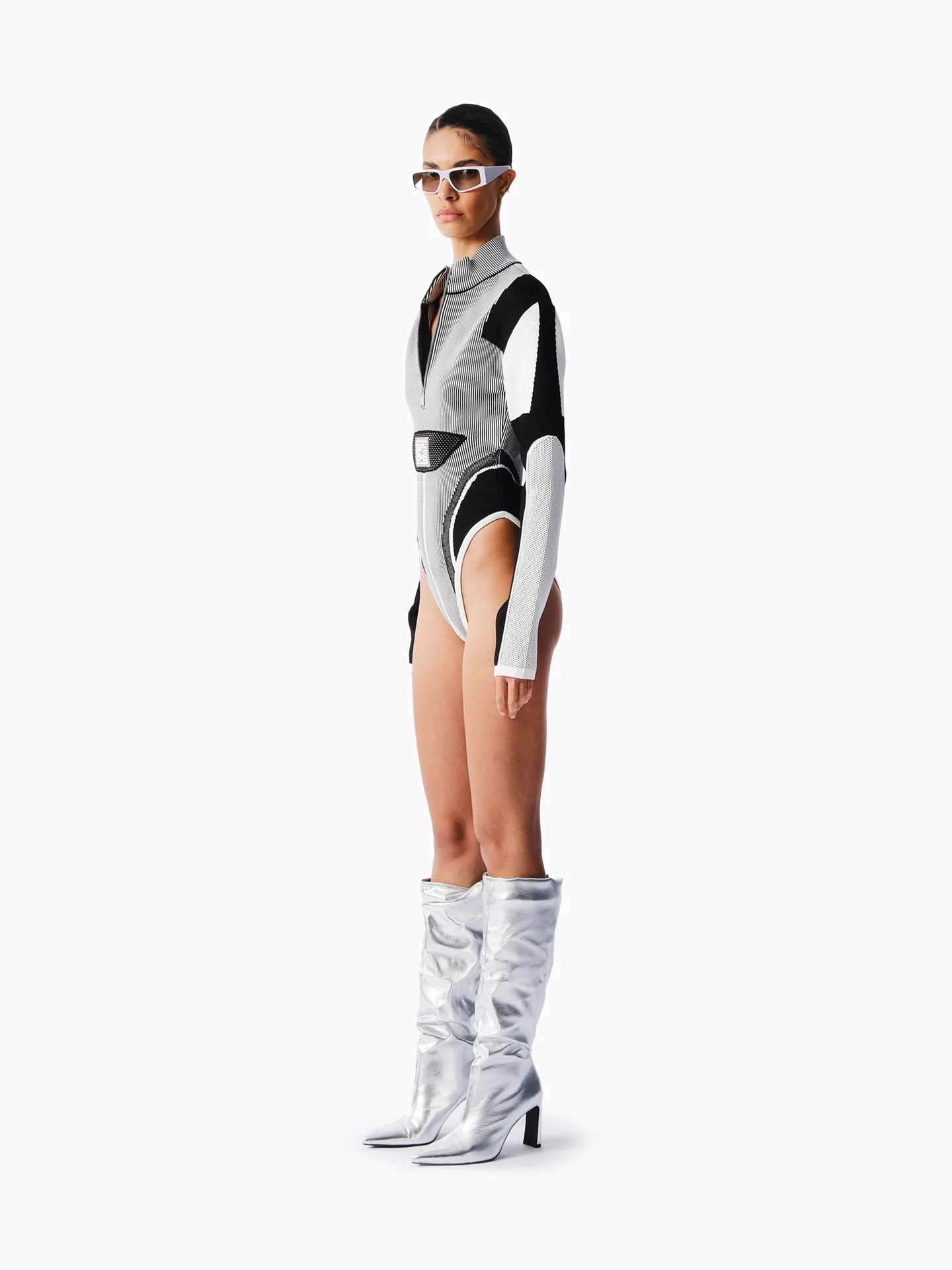 KNTLGY High Neck Stripped Bodysuit
