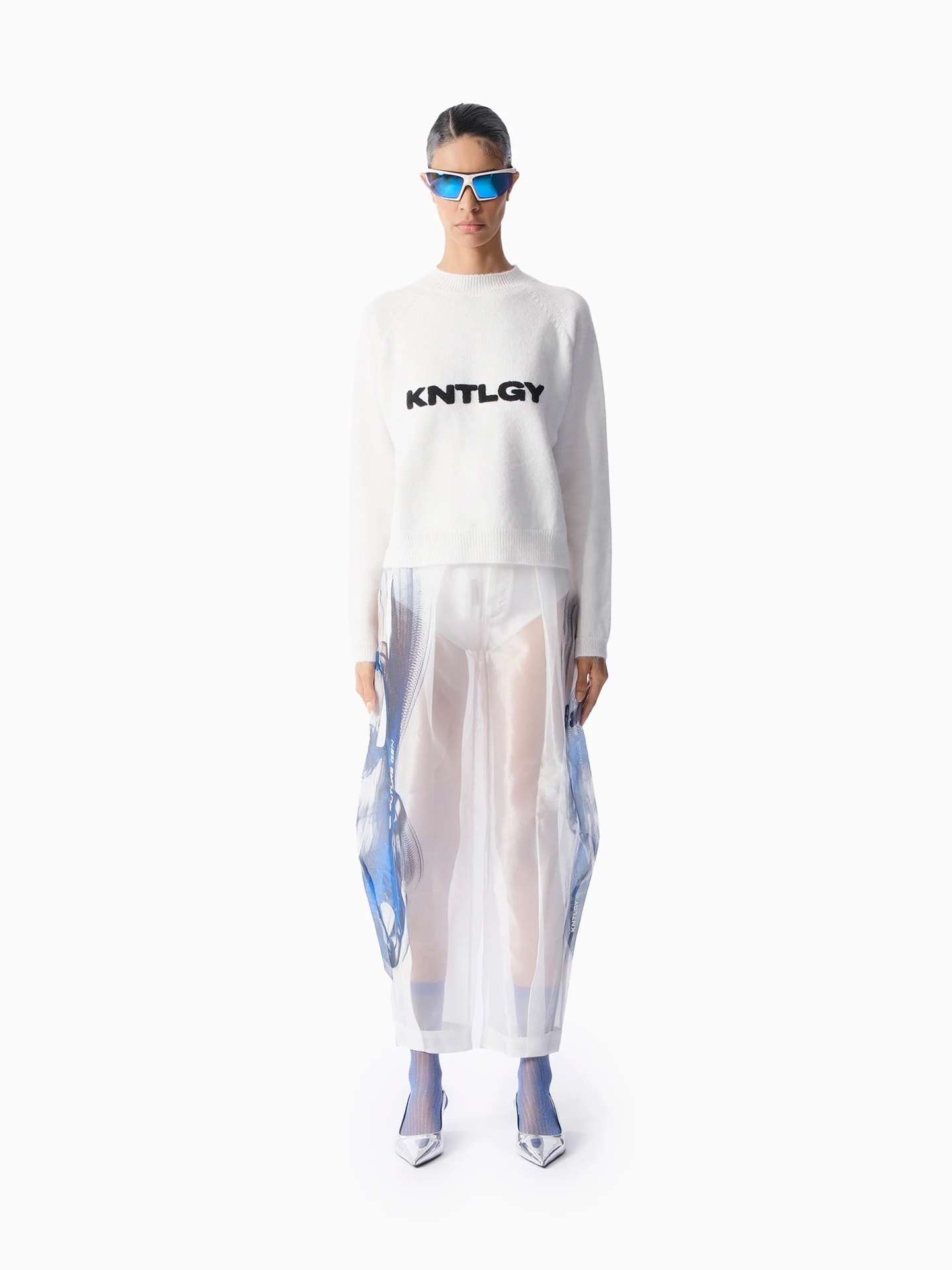 KNTLGY Long Sleeve Knitted Kazak Beyaz