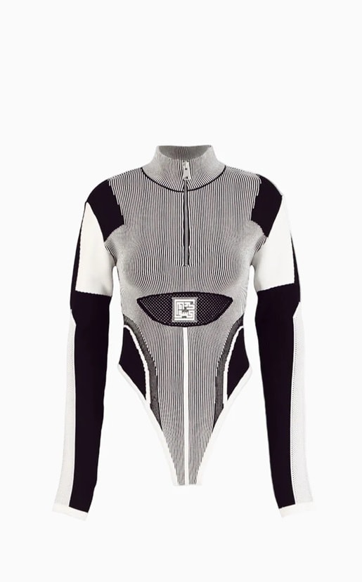 KNTLGY High Neck Stripped Bodysuit
