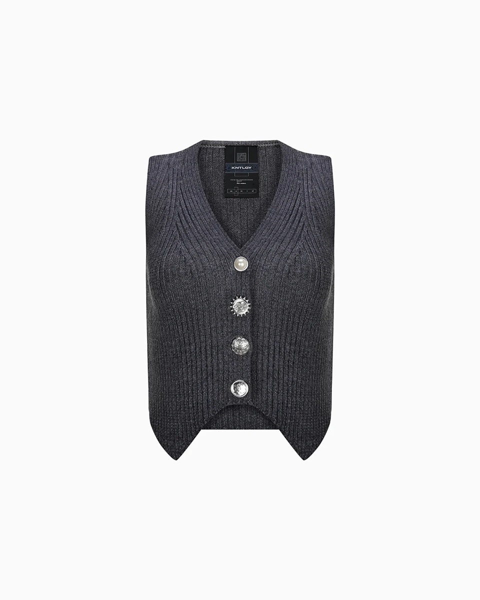 KNTLGY Multi Button Ribbed Yelek