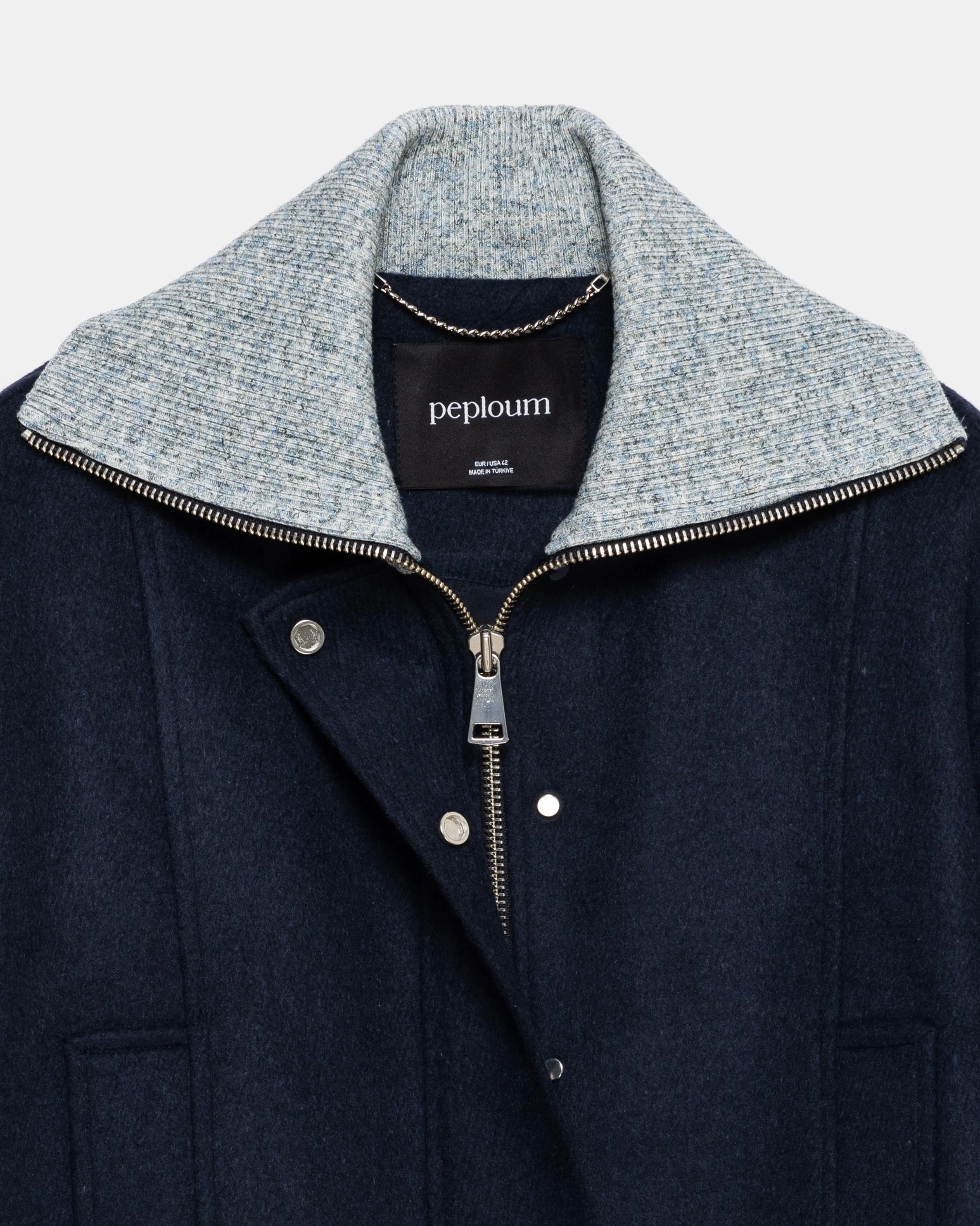 Grace Knit Collar Short Coat - Navy Blue