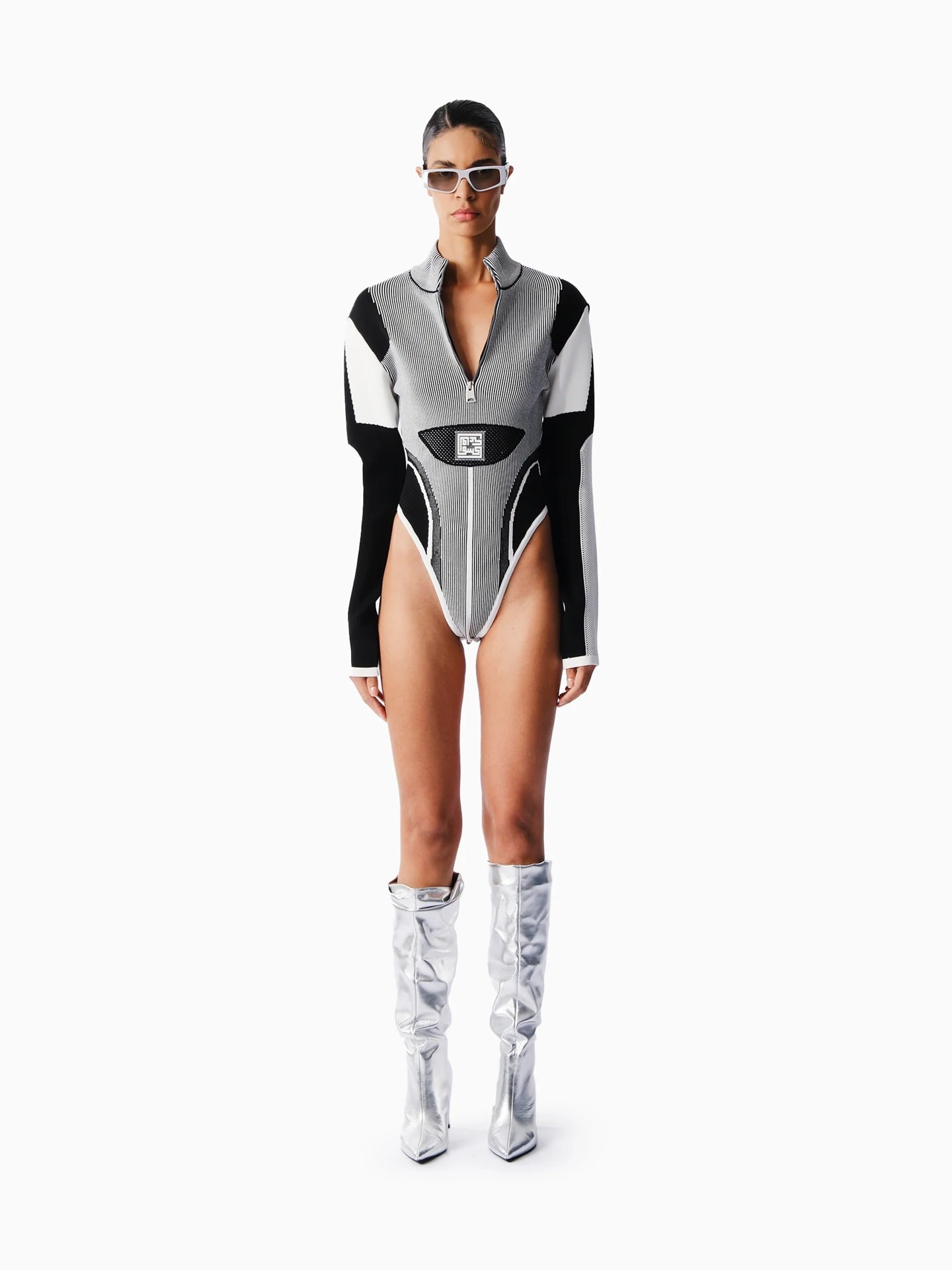 KNTLGY High Neck Stripped Bodysuit