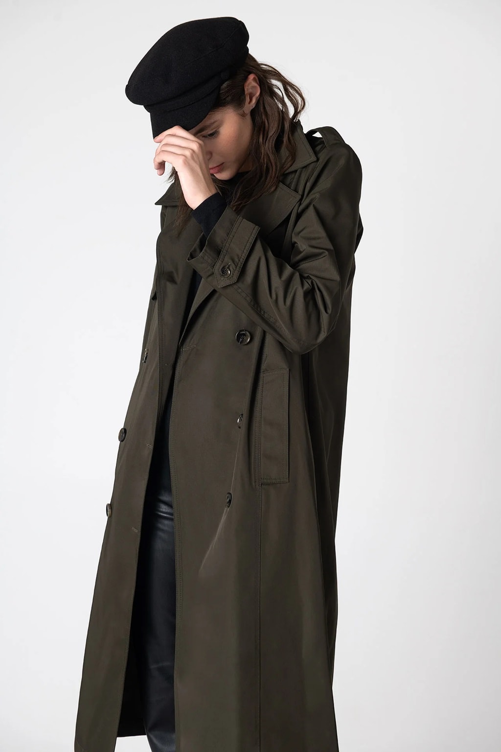 Beatrice Asymmetric Piece Trenchcoat - Khaki Green