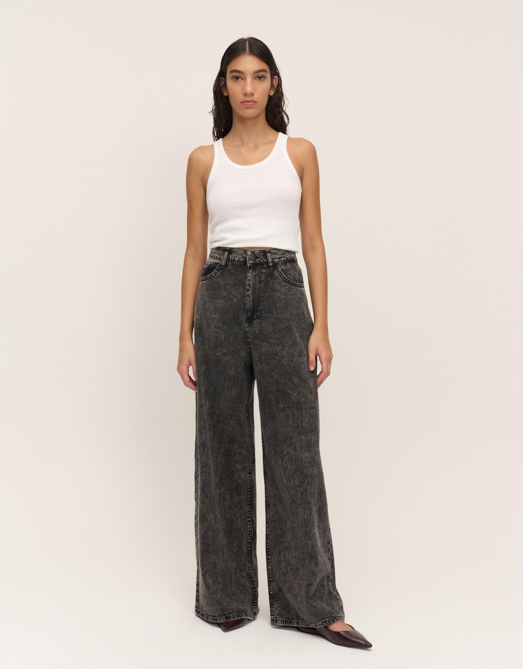 Yıkamalı Denim Pantolon Füme