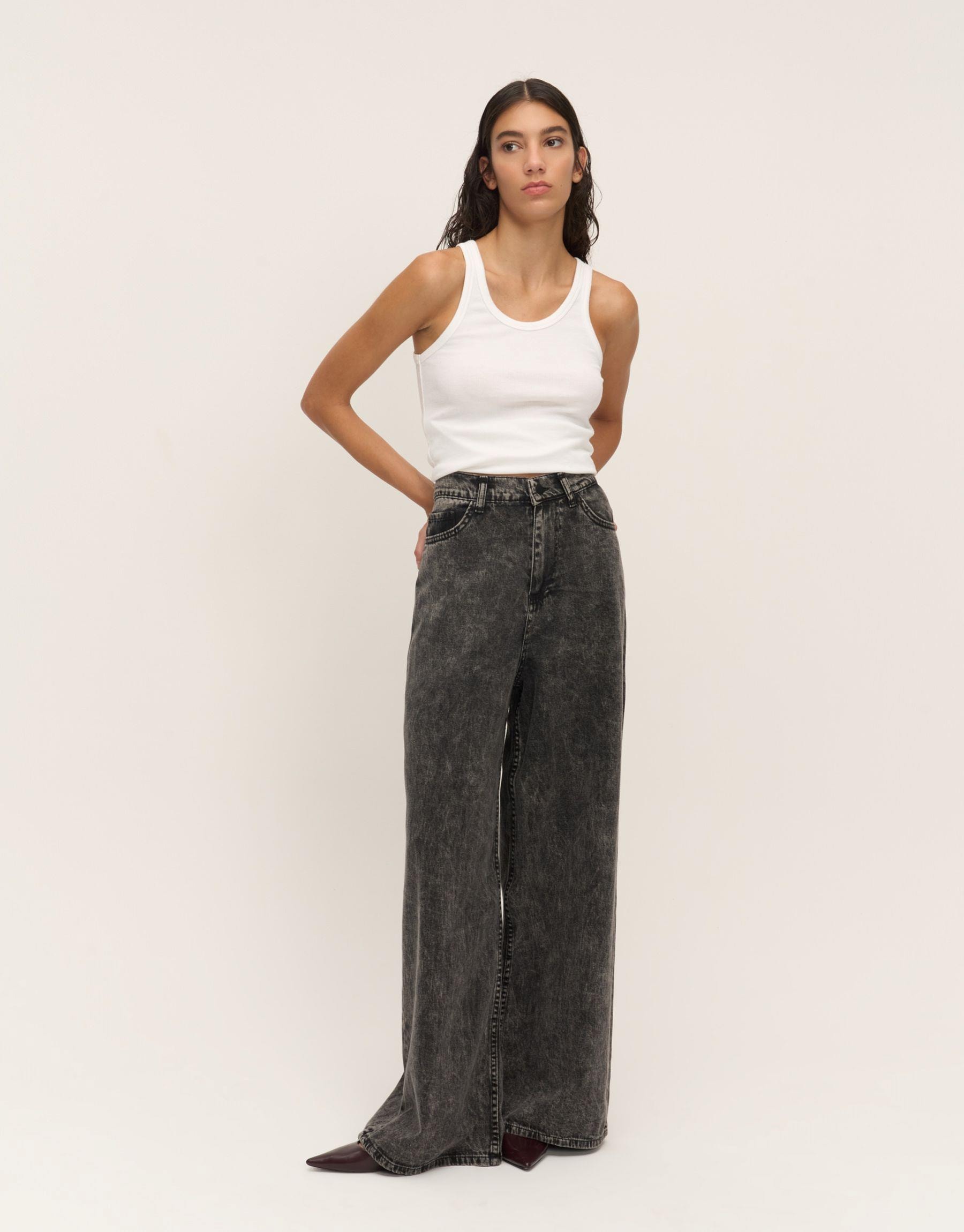 Yıkamalı Denim Pantolon Füme