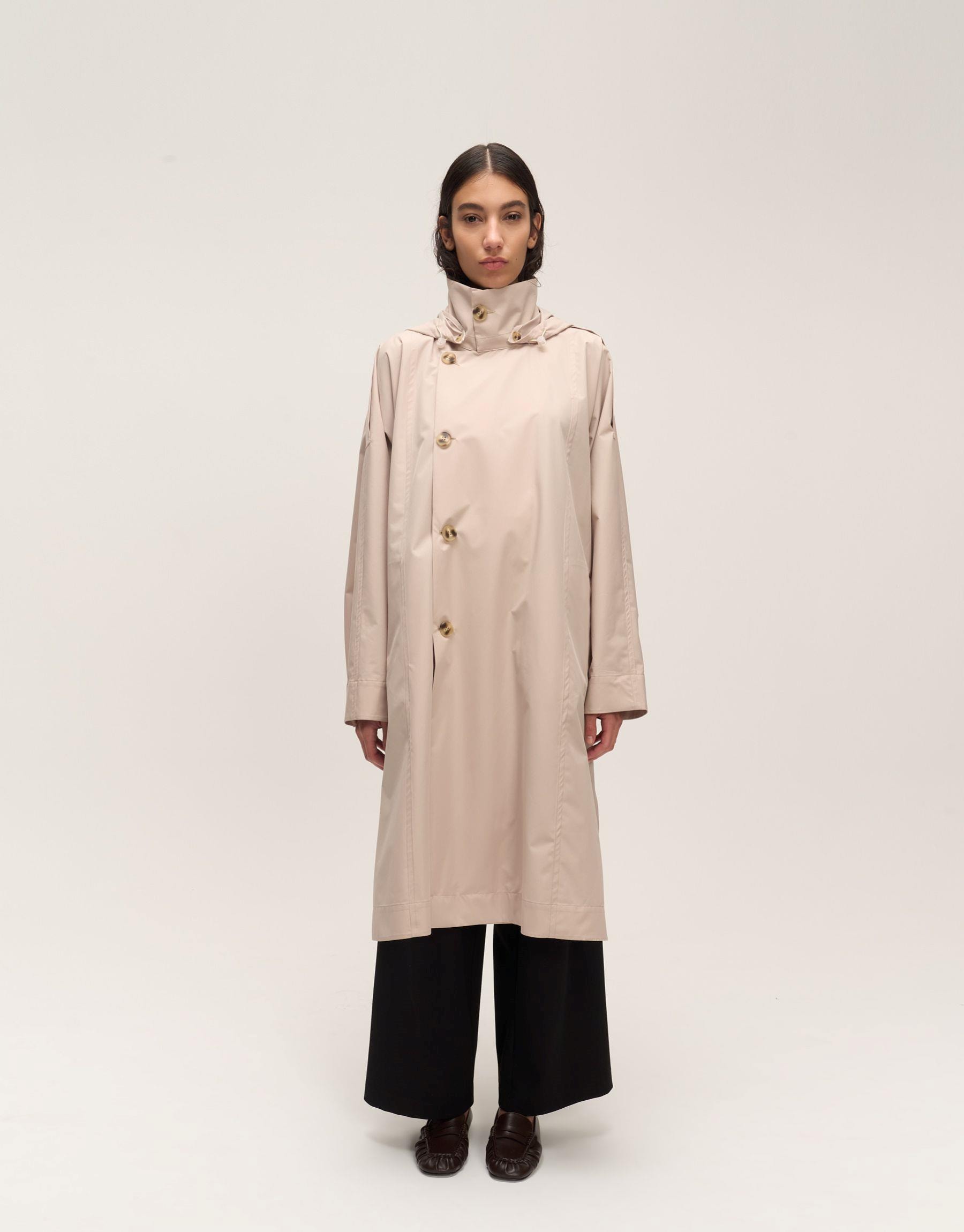 Kapüşonlu Oversize Yağmurluk Bej