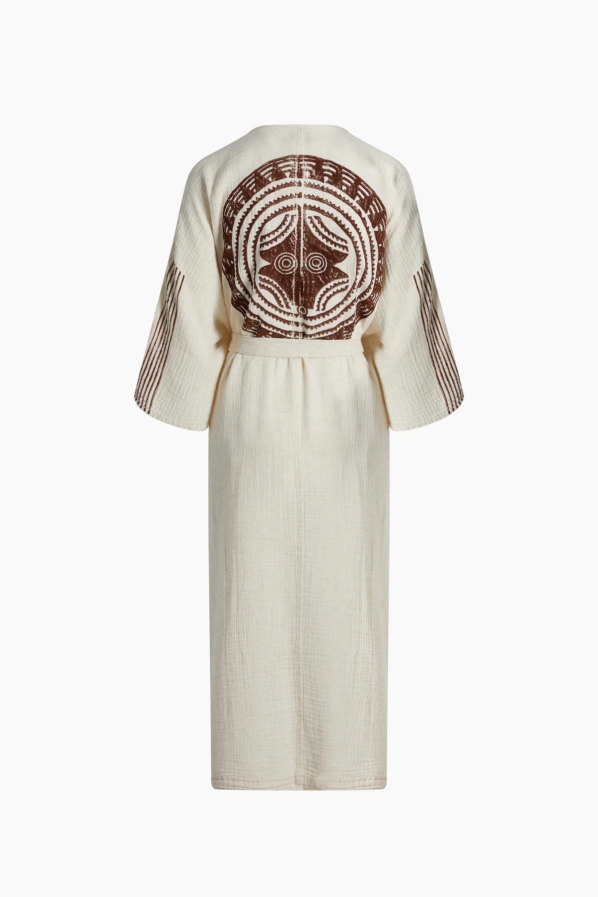 Crinkle Keten Kahverengi Baskılı Kimono