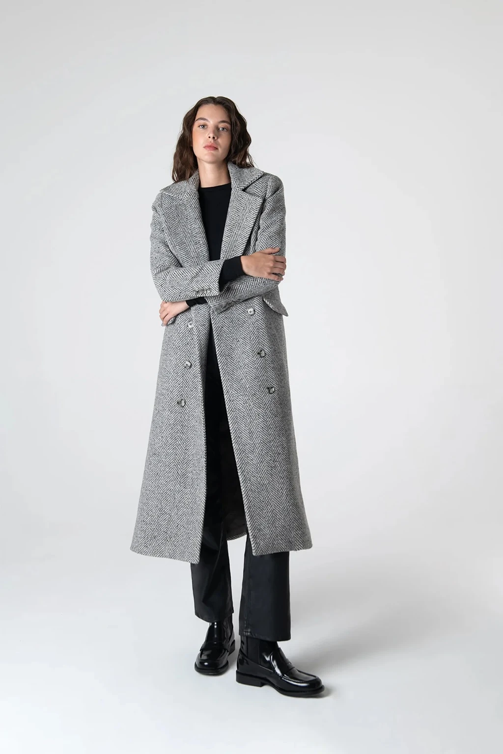 Adele Herringbone Coat - Cool Grey