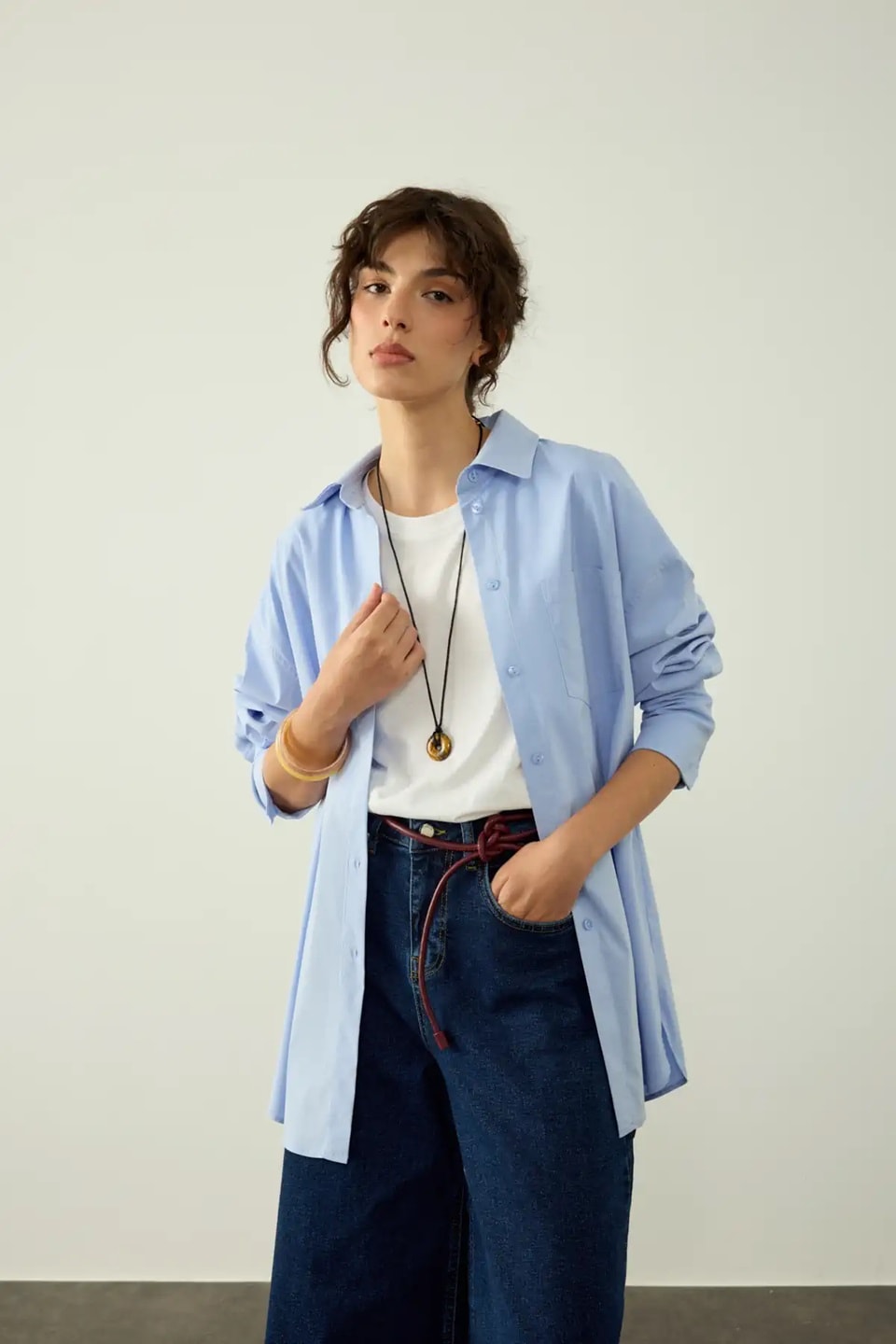 CEPLİ OVERSIZE GÖMLEK MAVİ