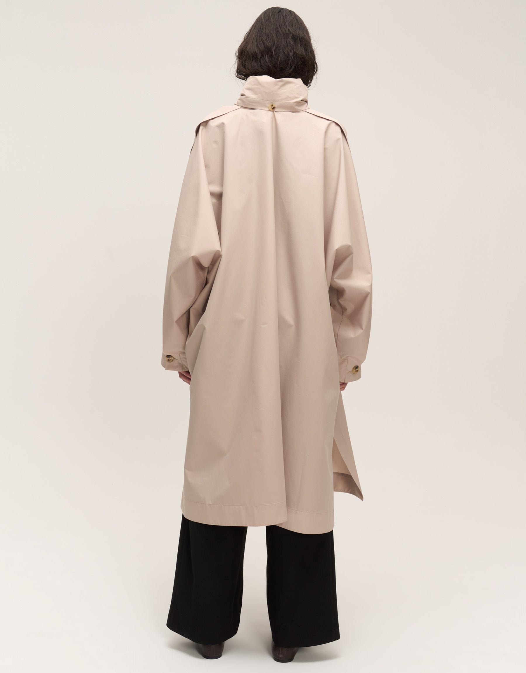 Kapüşonlu Oversize Yağmurluk Bej