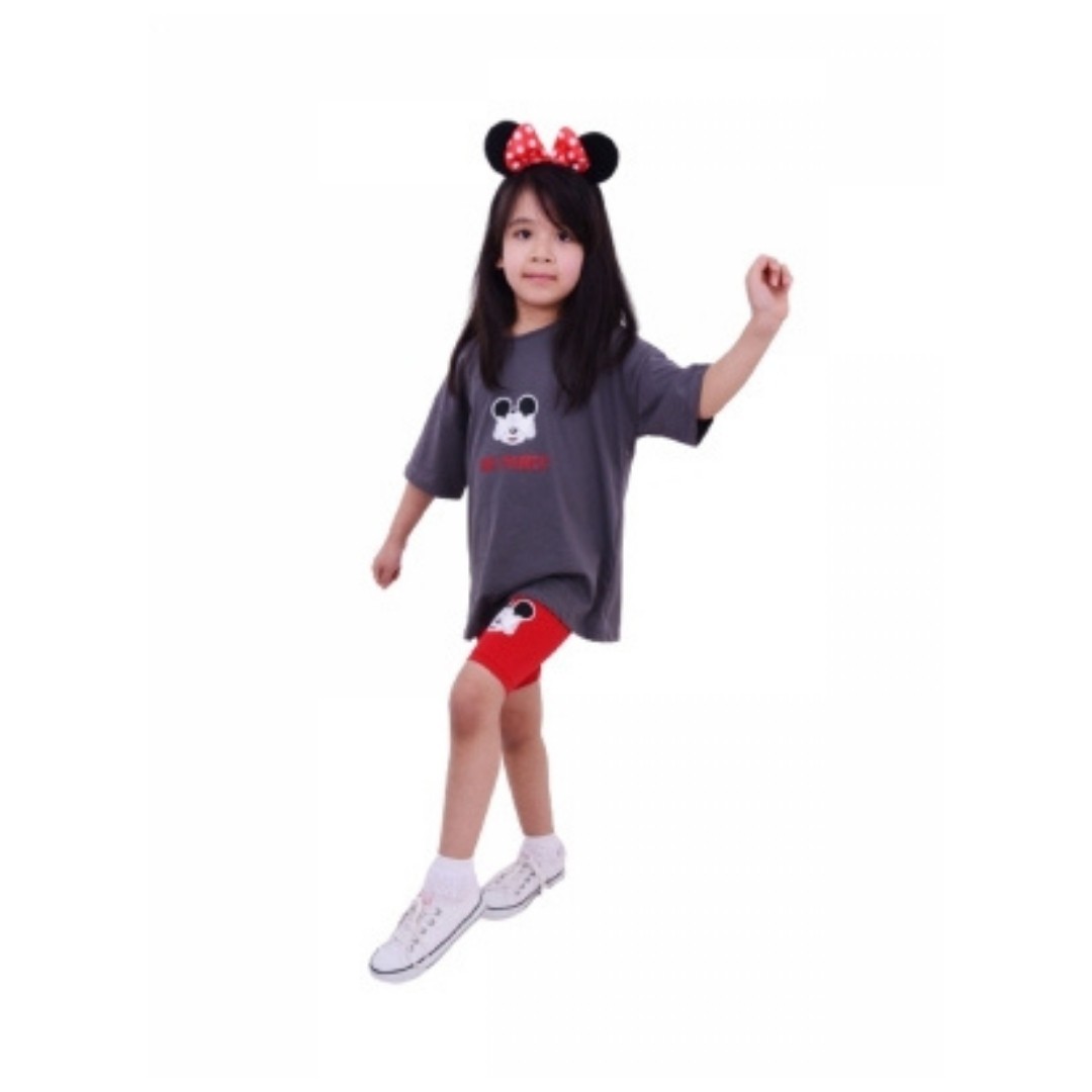 Disneys Mickey Mouse Baskılı Oversize Kırmızı & Antrasit Takım