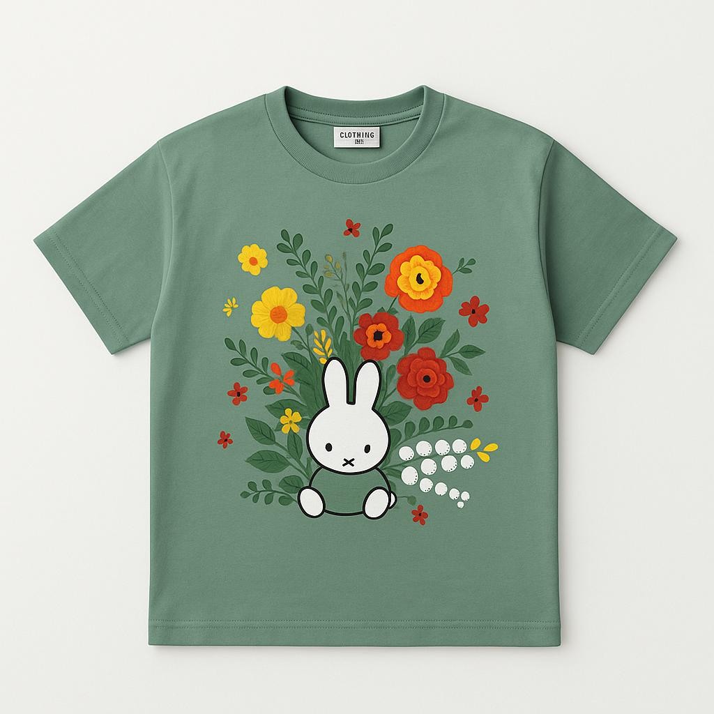 Kız Çocuk “Miffy” Çiçek Baskılı Kısa Kollu T-Shirt & Desenli Şort 2’li Yazlık Takım