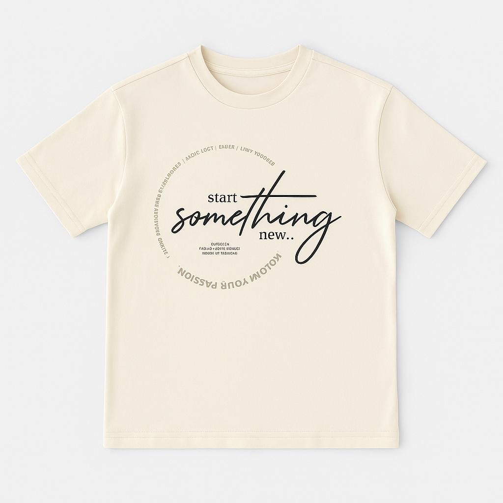 Erkek Çocuk Bisiklet Yaka “Start Something New” Baskılı Kısa Kollu Tişört - Ekru