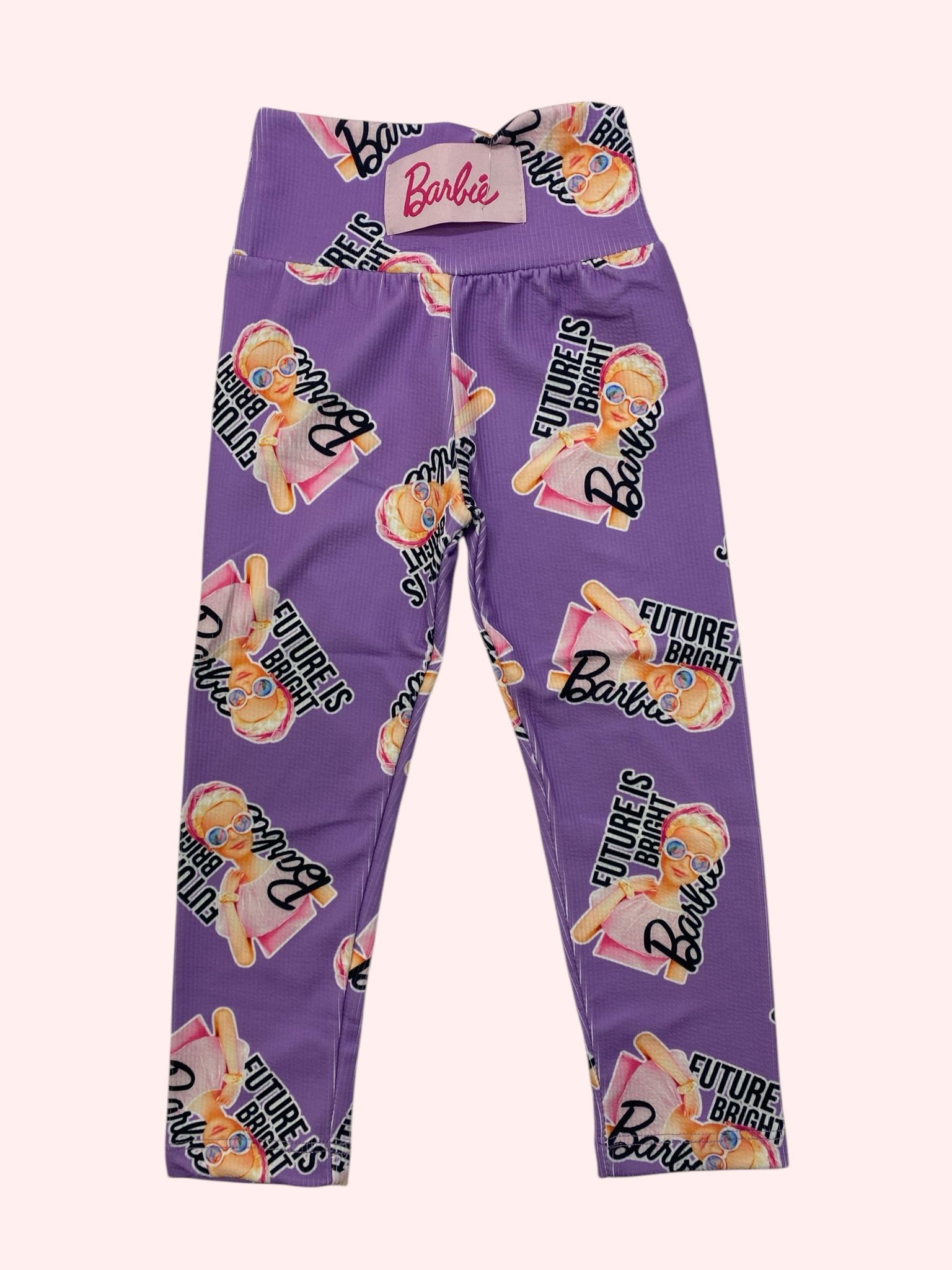 Beli Lastikli Barbie Baskılı Kız Çocuk Tayt - Mor