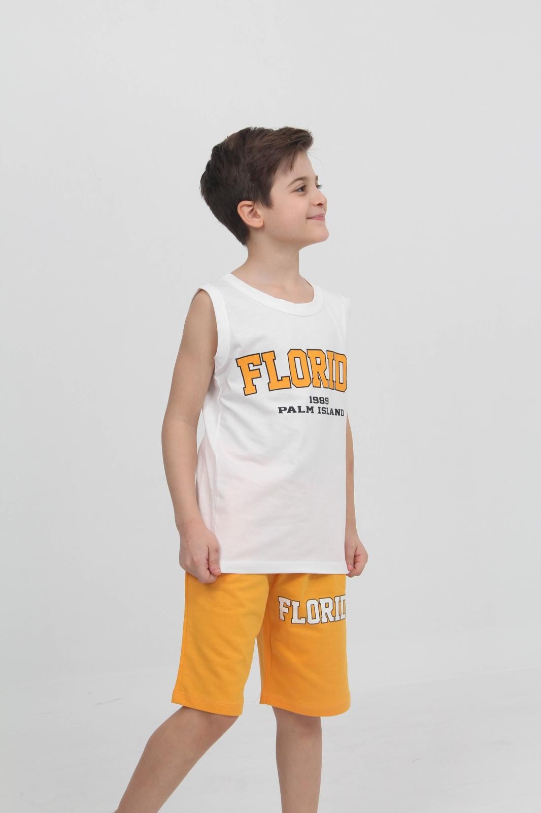 Erkek Çocuk "Florida Palm Island" Baskılı Atlet & Şort Takım - Sarı