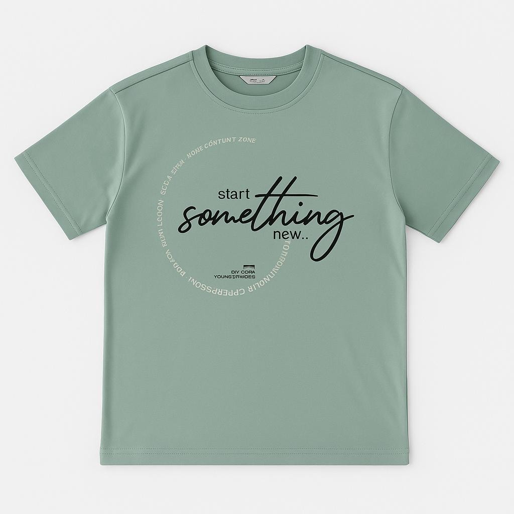 Erkek Çocuk Bisiklet Yaka “Start Something New” Baskılı Kısa Kollu Tişört - Yeşil