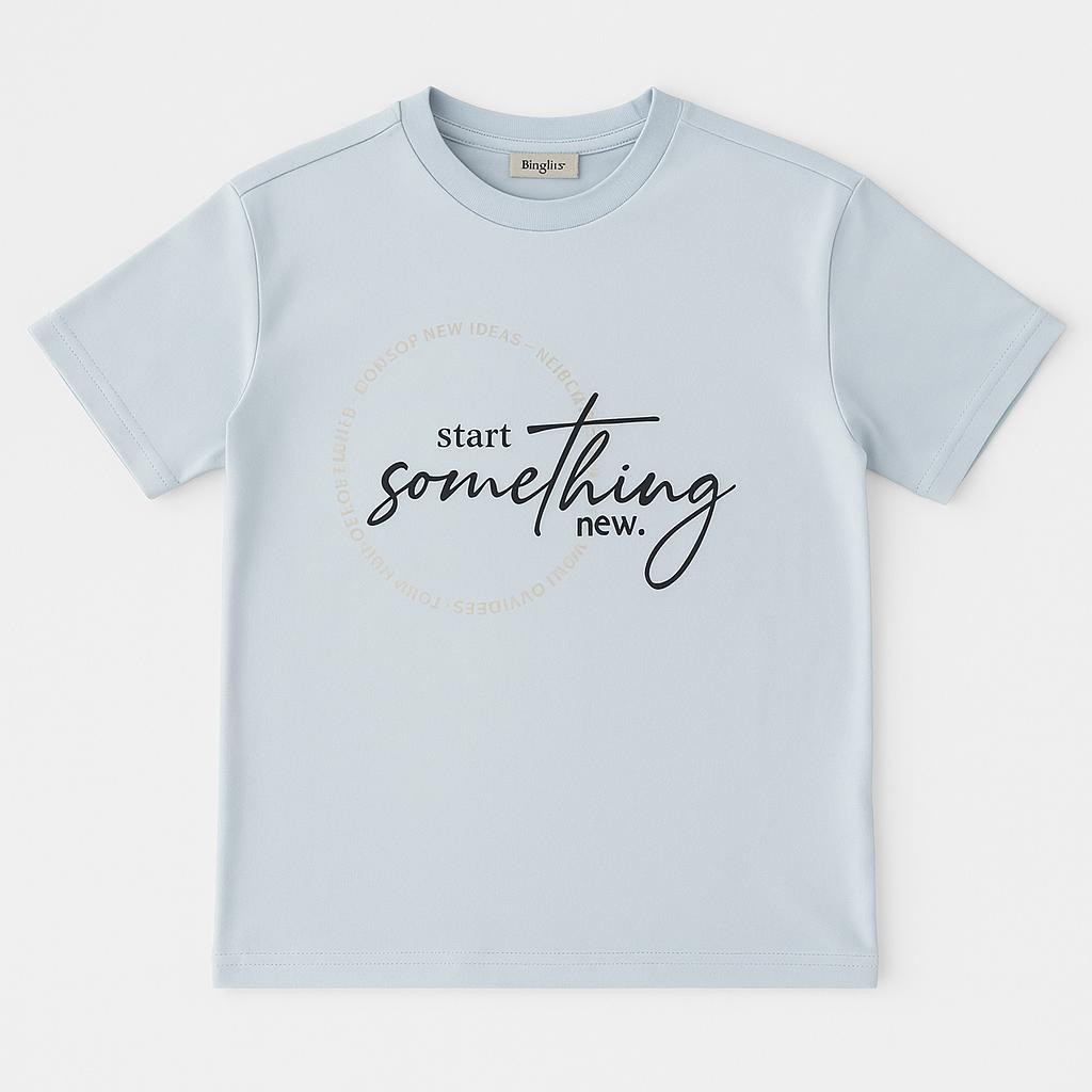 Erkek Çocuk Bisiklet Yaka “Start Something New” Baskılı Kısa Kollu Tişört - Mavi