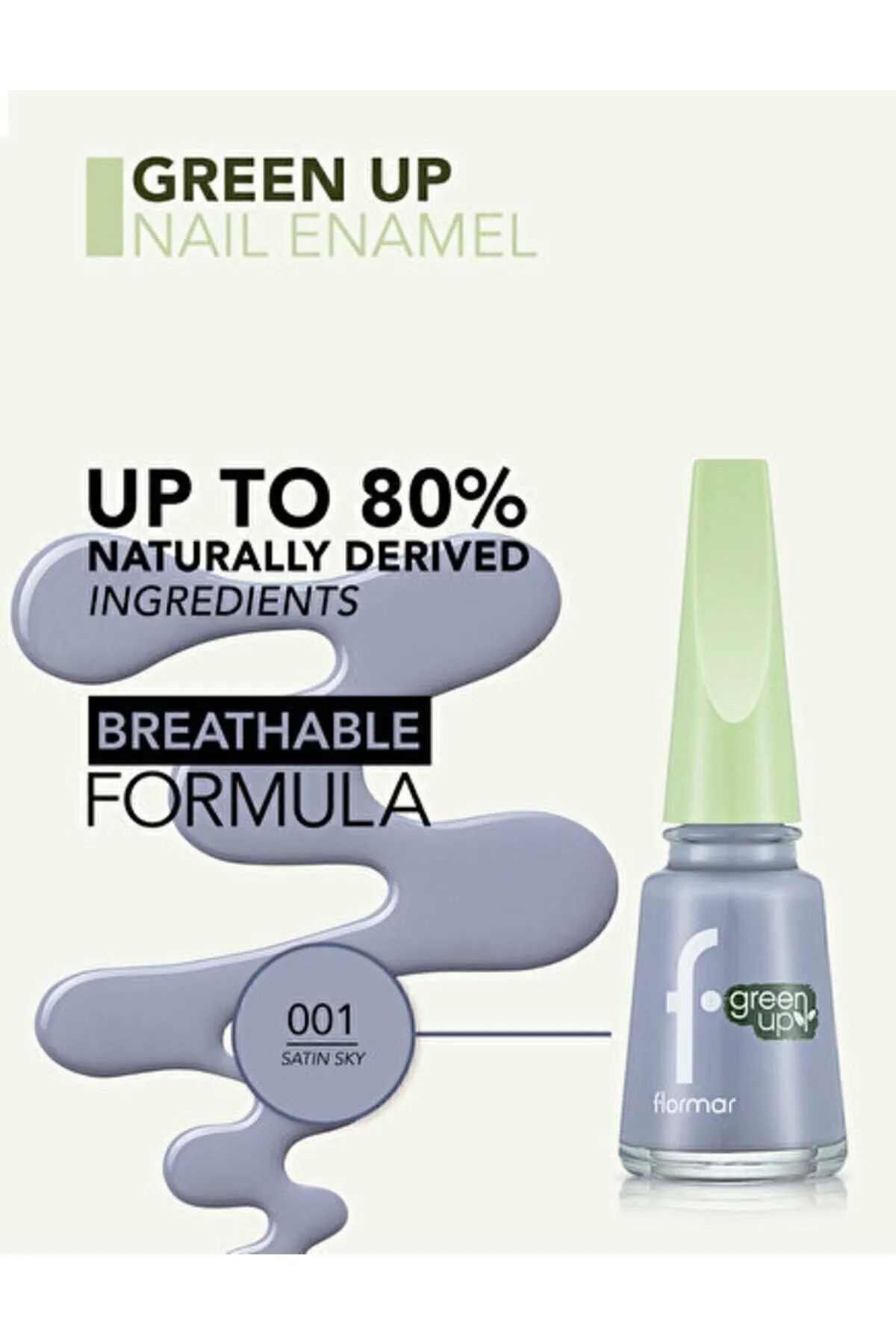 Flormar Parlak Bitişli Nefes Alabilen Vegan Oje Green Up Nail Enamel - 001 Satin Sky