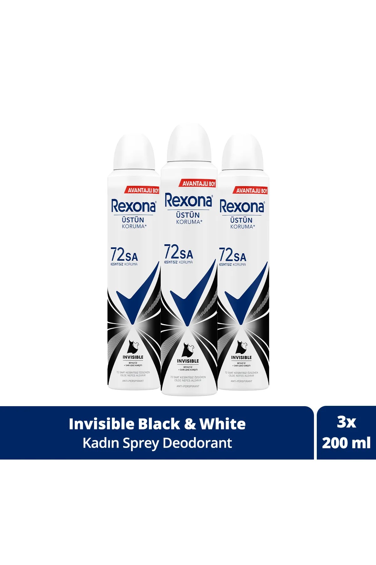 Rexona Kadın Sprey Deodorant Invisible 72 Saat Kesintisiz Koruma 200 ml 3'lü