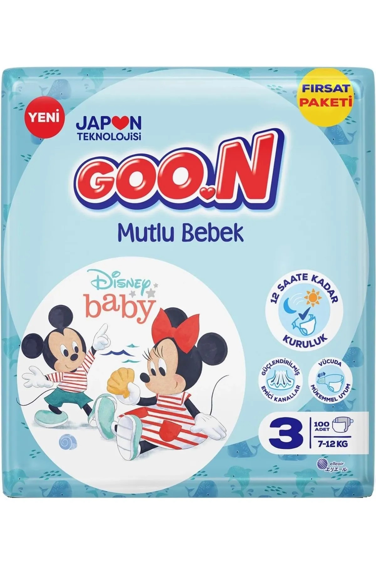 Goon Bebek Bezi Mutlu Bebek 3 Beden Fırsat Paketi 100 Adet 7-12 kg