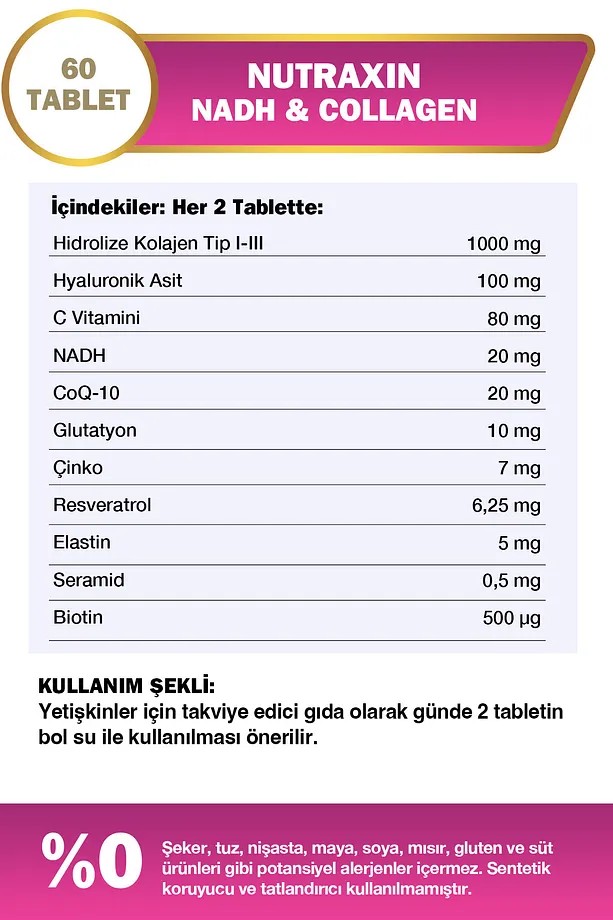 Nutraxin Nadh Collagen Takviye Edici Gıda 60 Tablet