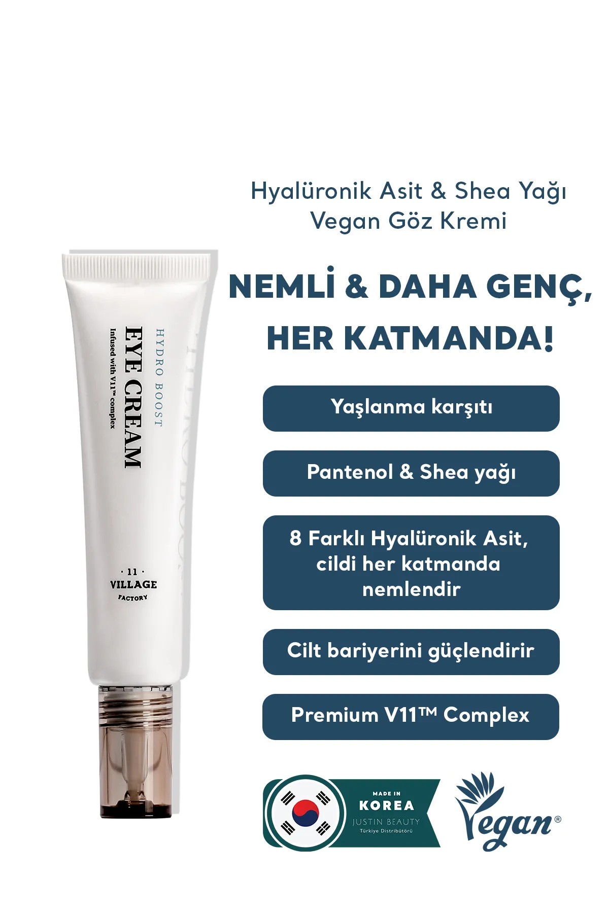 Village 11 Factory Hydro Boost Eye Cream 25 ml – Hyalüronik Asit & Shea Yağı Vegan Göz Kremi