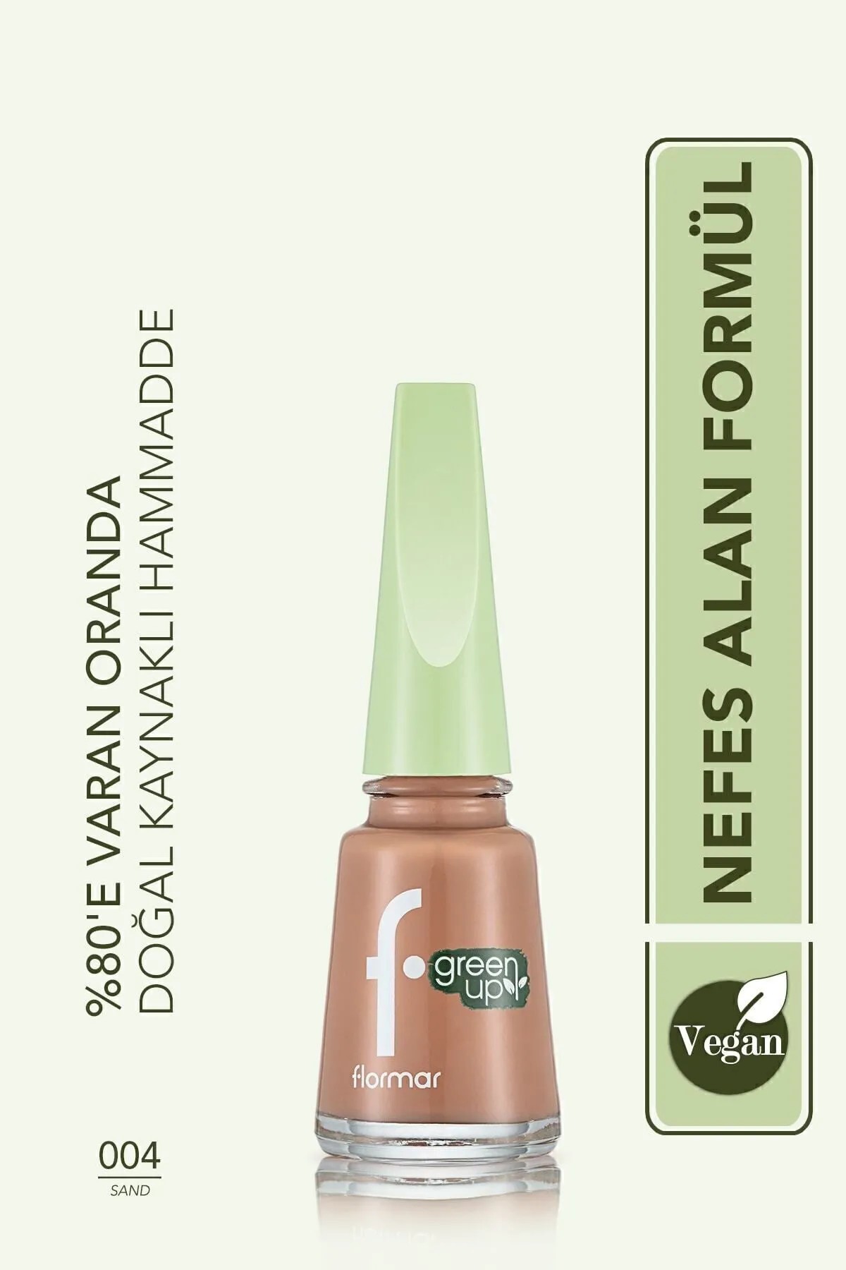 Flormar Parlak Bitişli Nefes Alabilen Vegan Oje Green Up Nail Enamel - 004 Sand