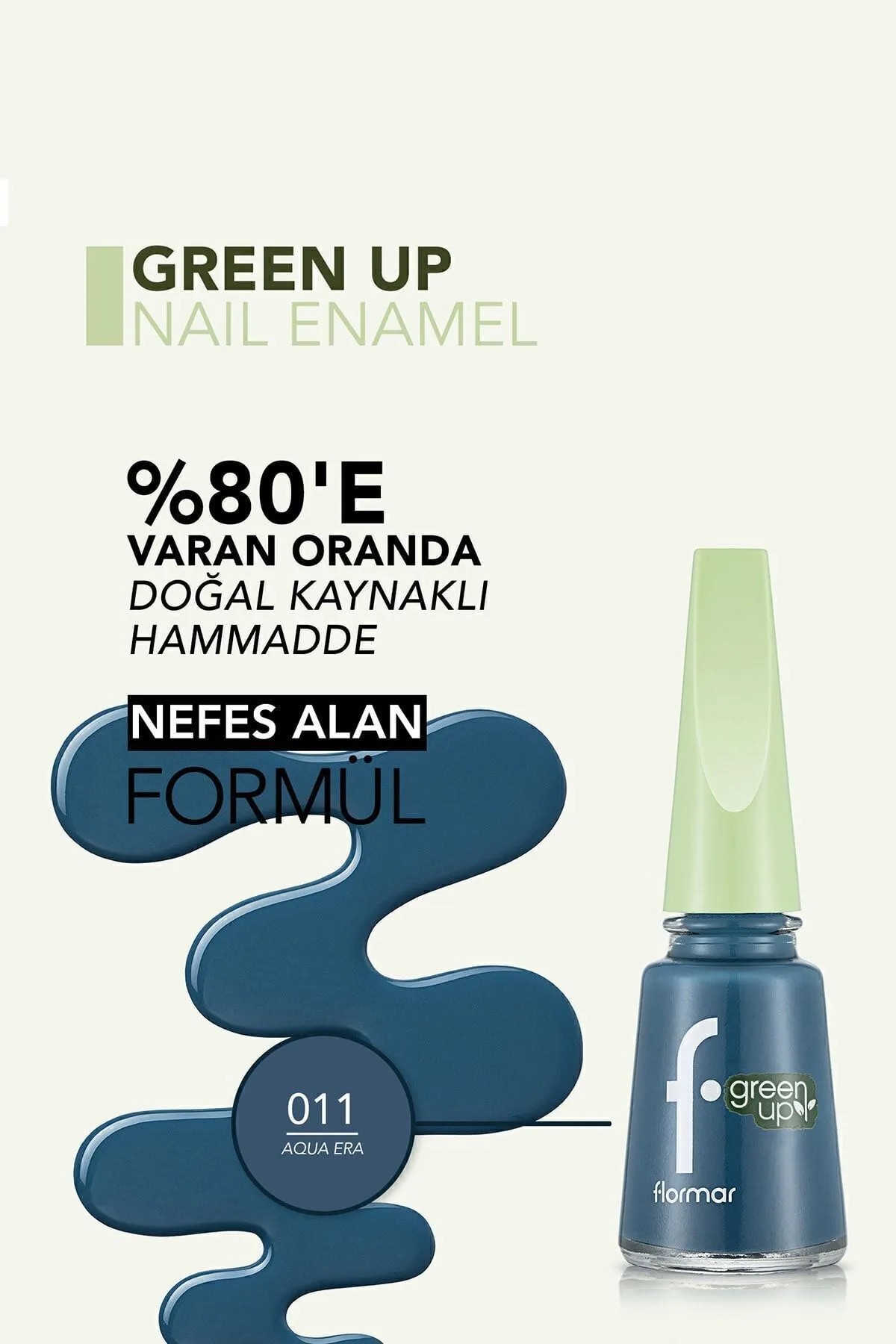 Flormar Parlak Bitişli Nefes Alabilen Vegan Oje Green Up Nail Enamel - 011 Aqua Era