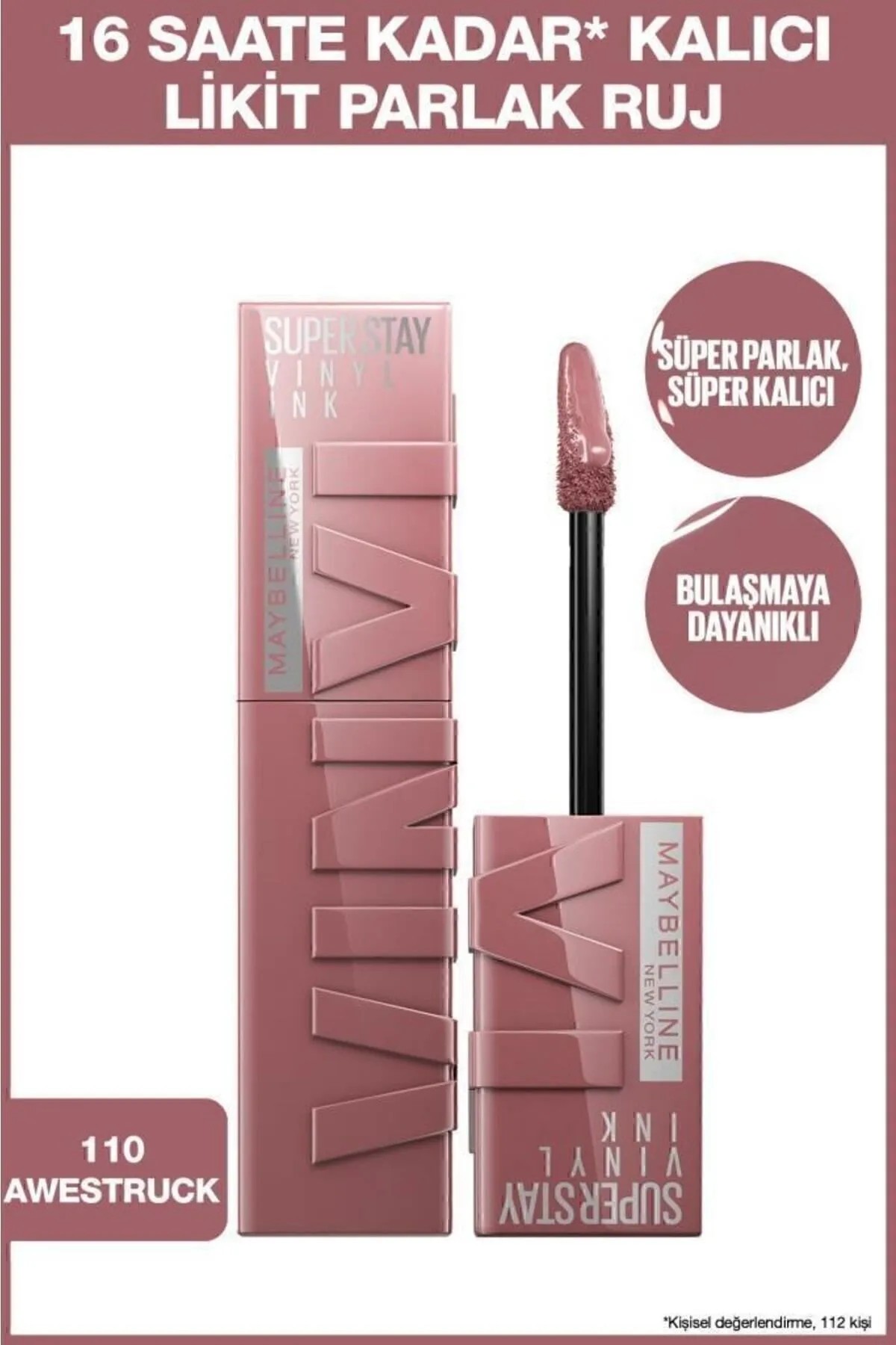 Maybelline New York Super Stay Vinyl Ink Uzun Süre Kalıcı Likit Parlak Ruj 110 Awestruck