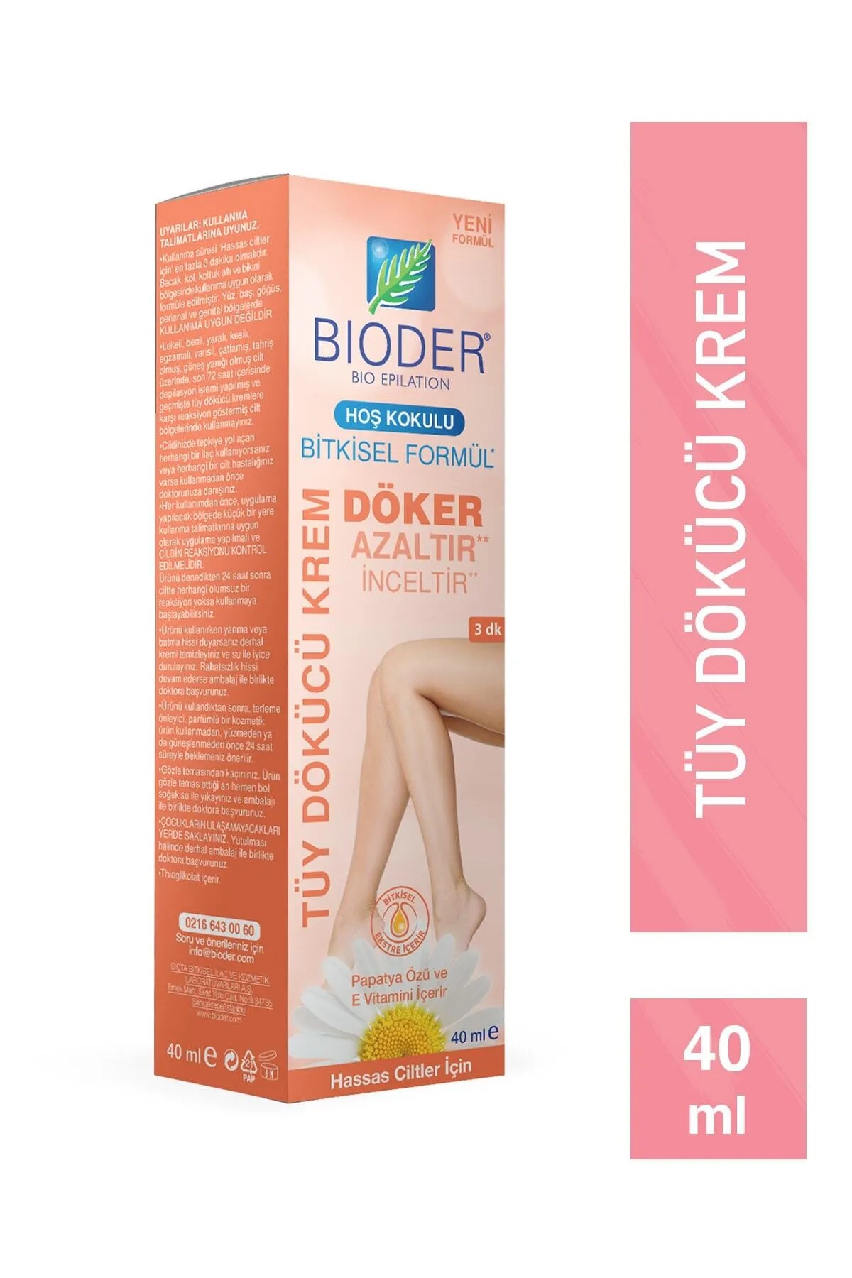 Bioder Tüy Dökücü Krem Hassas Cilt Papatya Özlü 40 ml Tüy Azaltıcı Etki