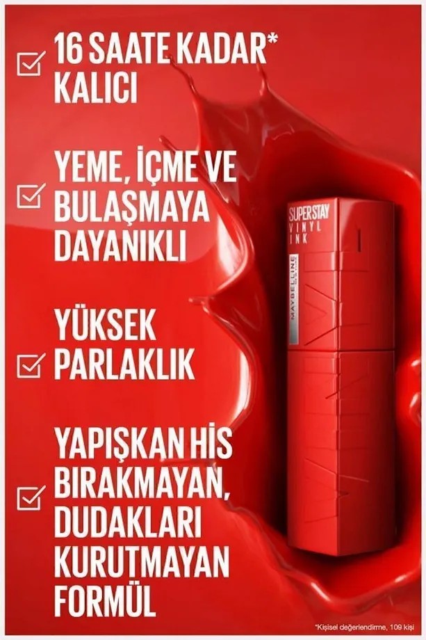 Maybelline New York Super Stay Vinyl Ink Uzun Süre Kalıcı Şeftali Tonlu Likit Parlak Ruj 15 Peachy