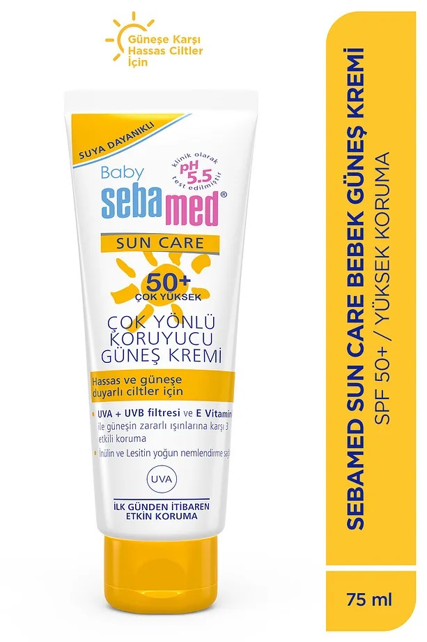 Sebamed Baby SPF 50+ UVA - UVB Filtresi ve E Vitamini Etkili Çok Yönlü Koruyucu Çocuk Güneş Kremi 75 ml