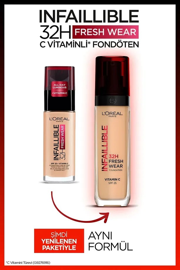 Loreal Paris Infaillible 32h Fresh Wear C Vitaminli Fondöten - 125 Natural Beige Kapatıcı