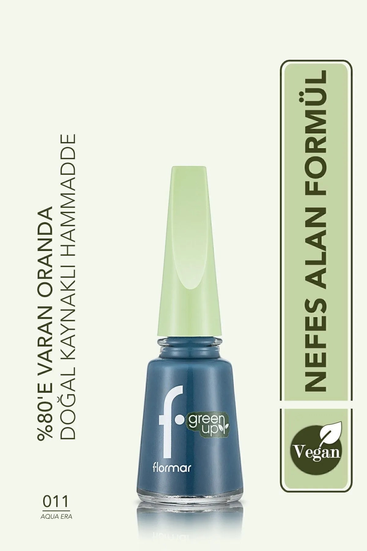 Flormar Parlak Bitişli Nefes Alabilen Vegan Oje Green Up Nail Enamel - 011 Aqua Era