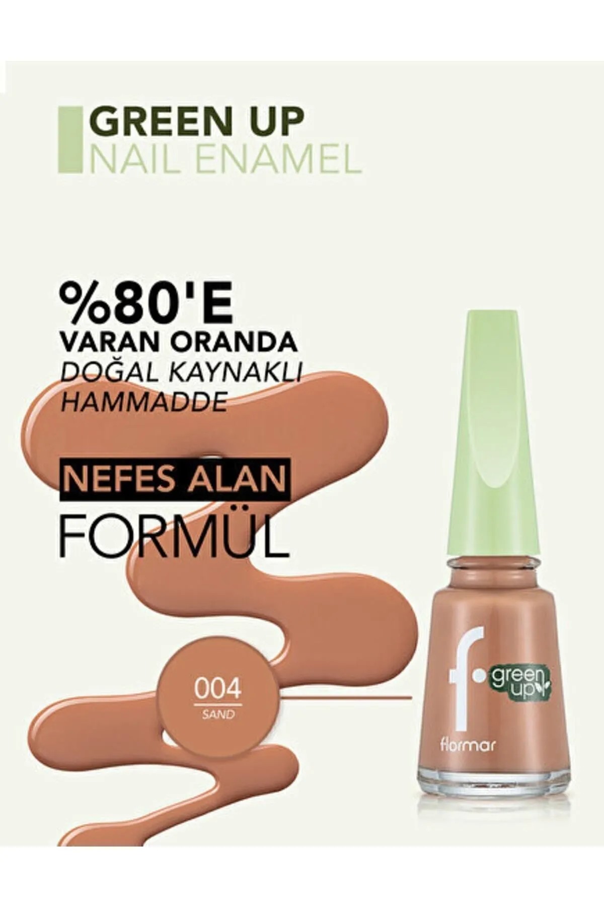 Flormar Parlak Bitişli Nefes Alabilen Vegan Oje Green Up Nail Enamel - 004 Sand