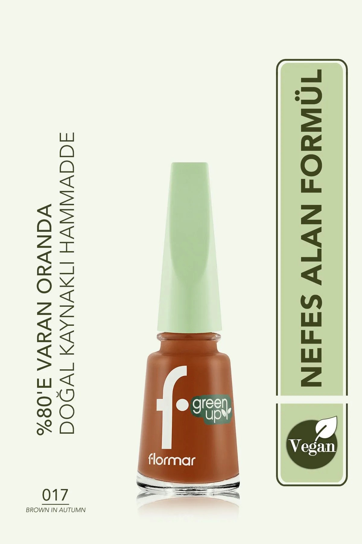 Flormar Parlak Bitişli Nefes Alabilen Vegan Oje Green Up Nail Enamel - 017 Brown In Autumn