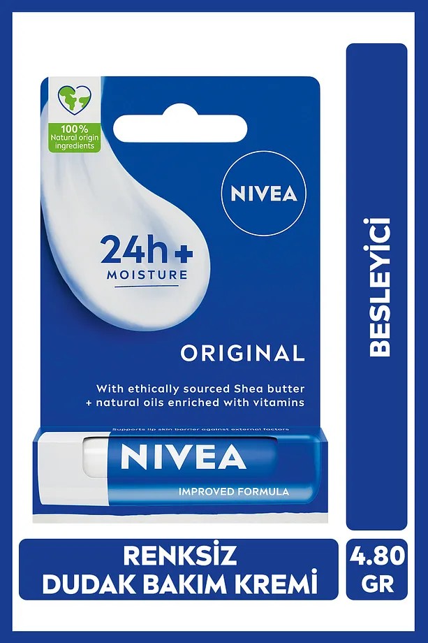 Nivea Original Care Renksiz Dudak Bakım Kremi 4.8gr 24 Saat Nemlendirici Besleyici Shea Yağı
