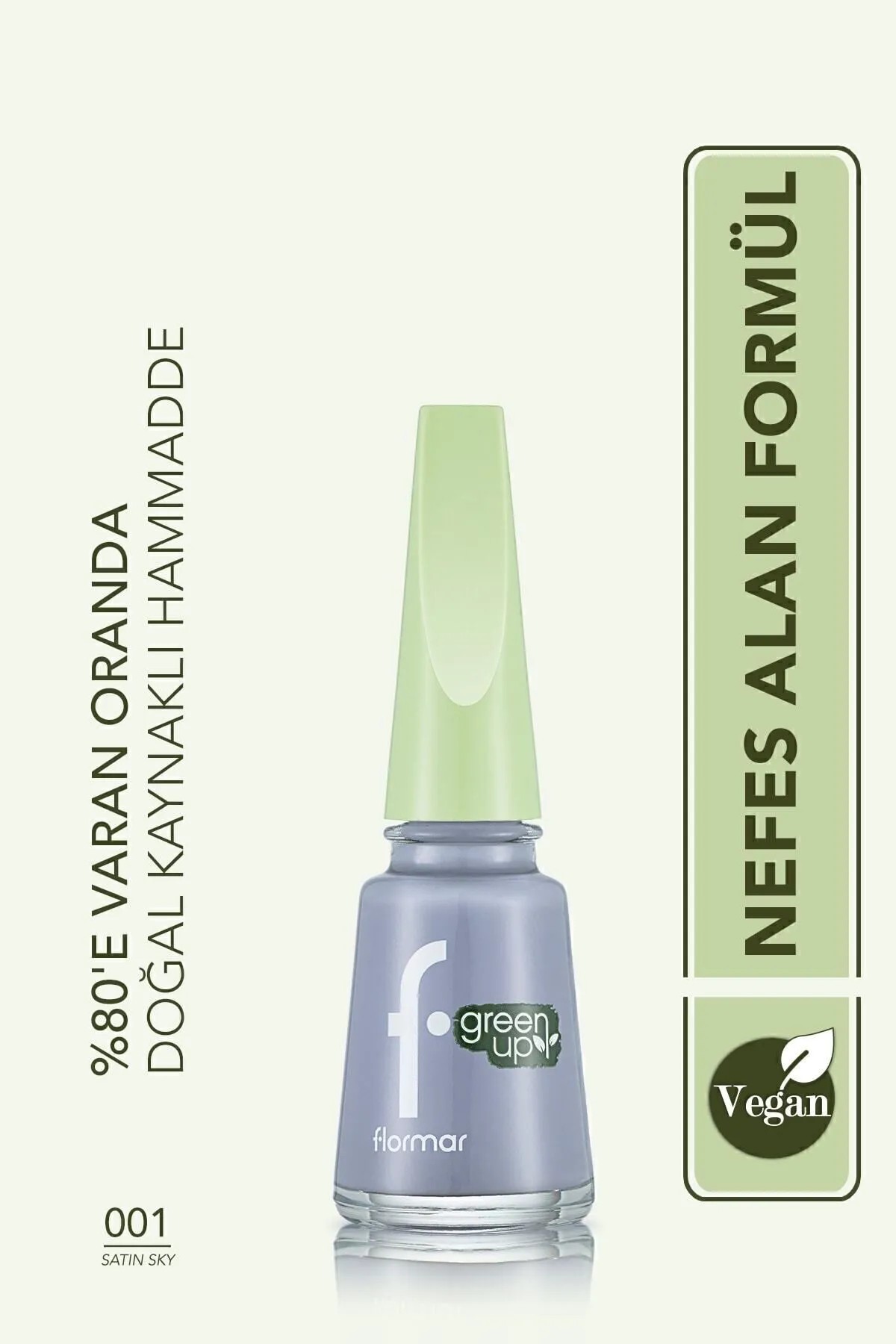 Flormar Parlak Bitişli Nefes Alabilen Vegan Oje Green Up Nail Enamel - 001 Satin Sky