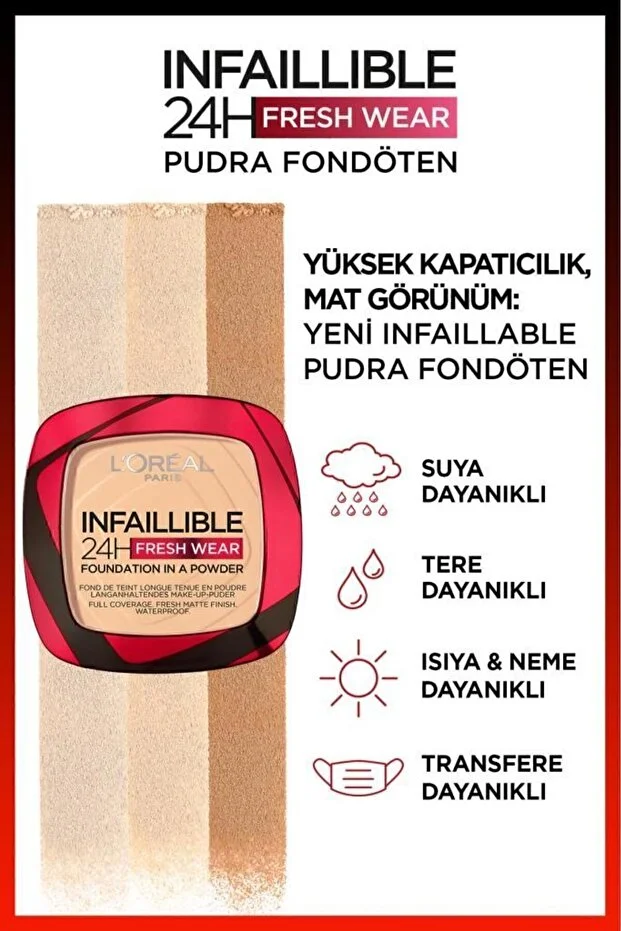Loreal Paris Infaillible 24h Fresh Wear Pudra Fondöten 180 Rose Sand