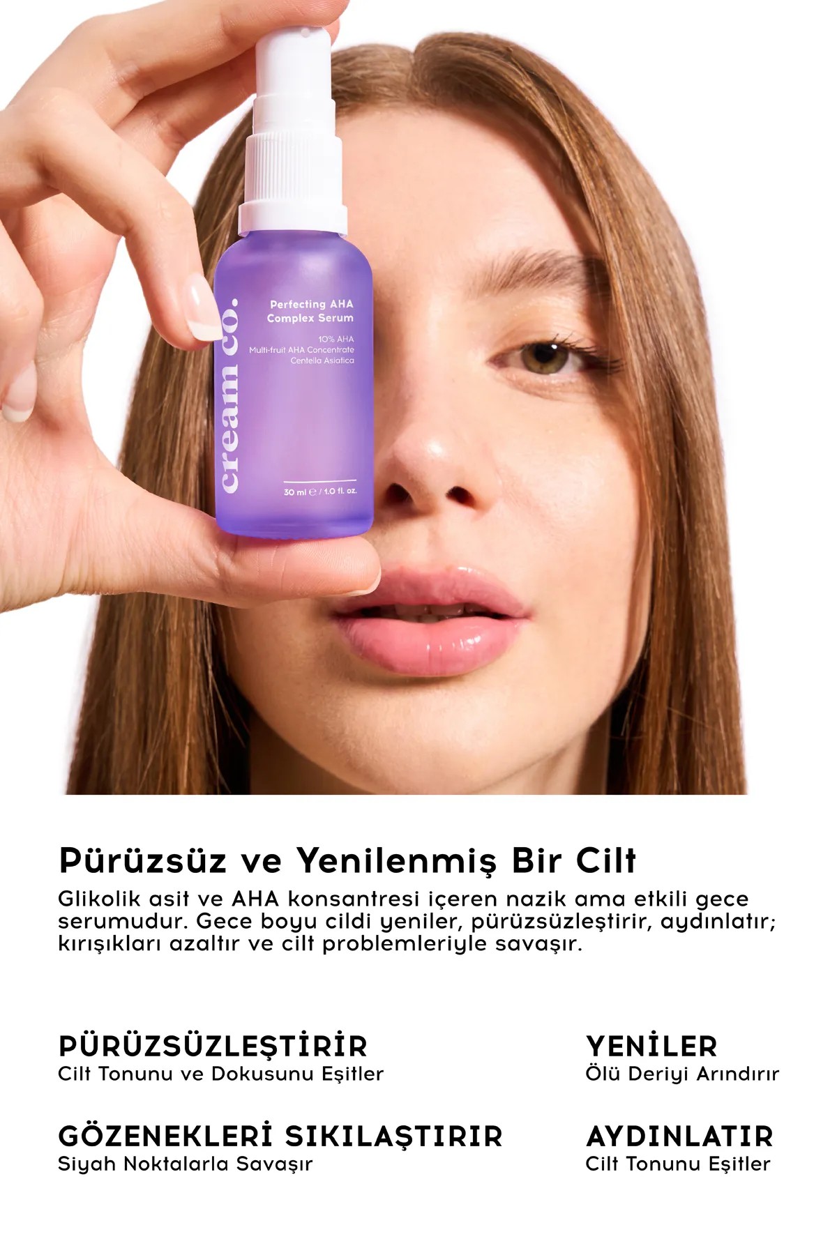 Cream Co. %10 Aha Bha C Vitamini Serum | Cilt Tonu Eşitleyici Gözenek Sıkılaştırıcı | Glikolik Asit Centella