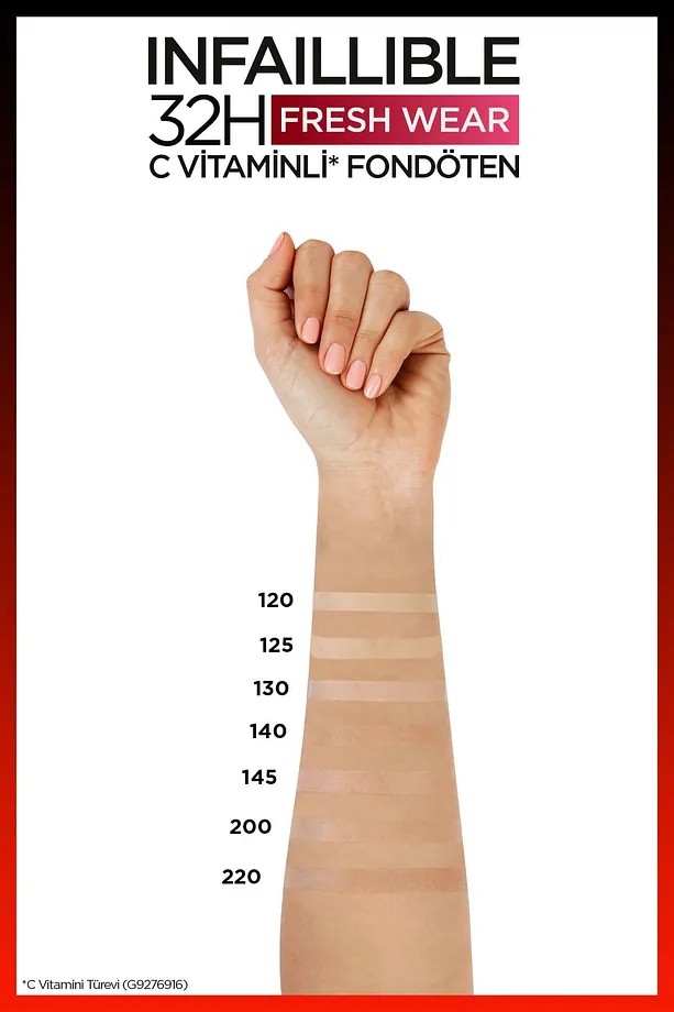 Loreal Paris Infaillible 32h Fresh Wear C Vitaminli Fondöten - 125 Natural Beige Kapatıcı