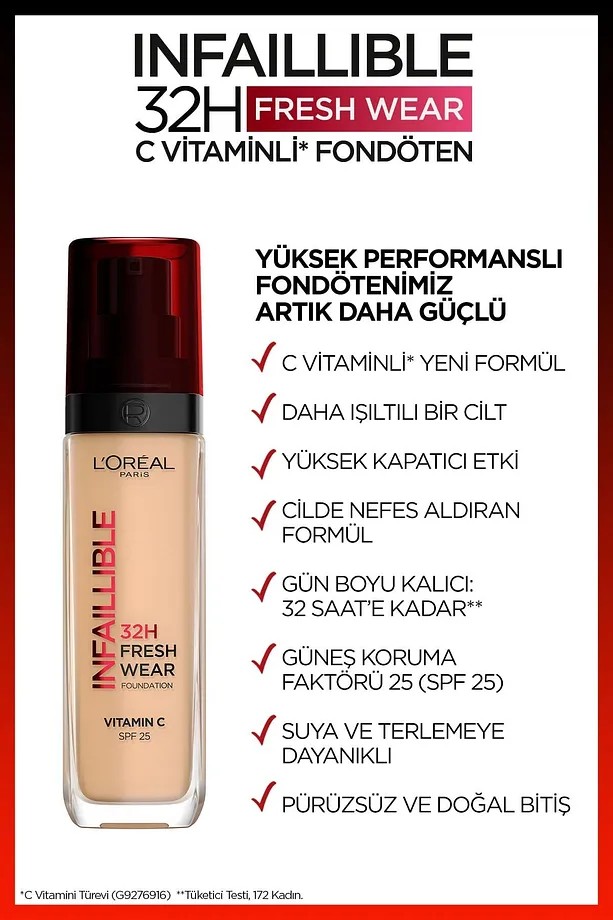 Loreal Paris Infaillible 32h Fresh Wear C Vitaminli Fondöten - 125 Natural Beige Kapatıcı
