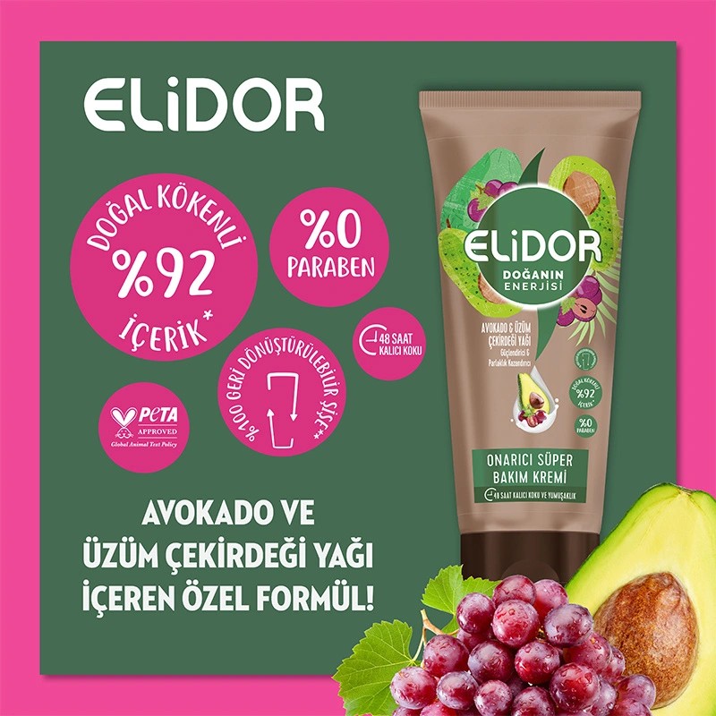 Elidor Doğanın Enerjisi Onarıcı Süper Saç Bakım Kremi Avokado ve Üzüm Çekirdeği Yağı 170 ml