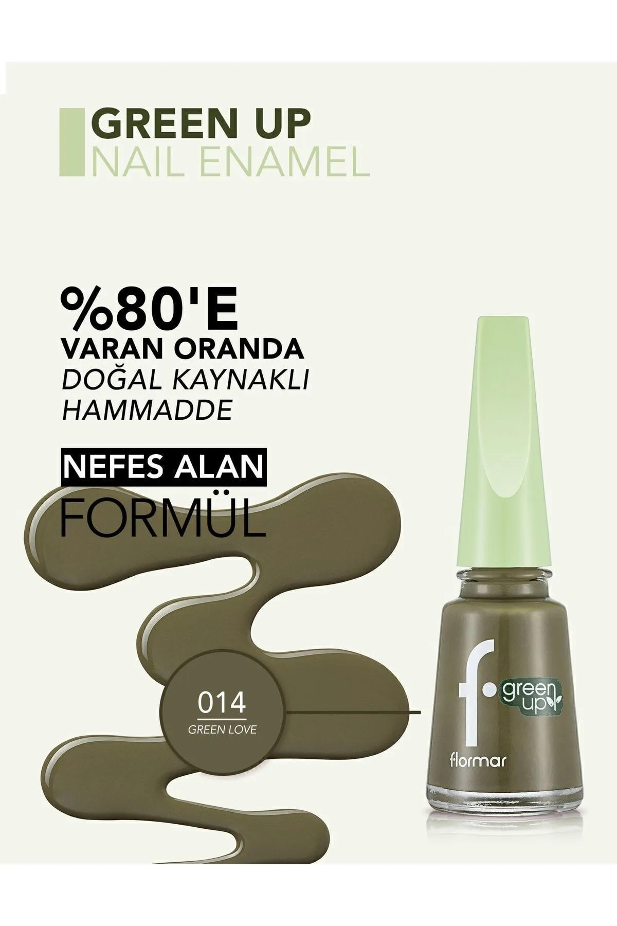 Flormar Parlak Bitişli Nefes Alabilen Vegan Oje Green Up Nail Enamel - 014 Green Love