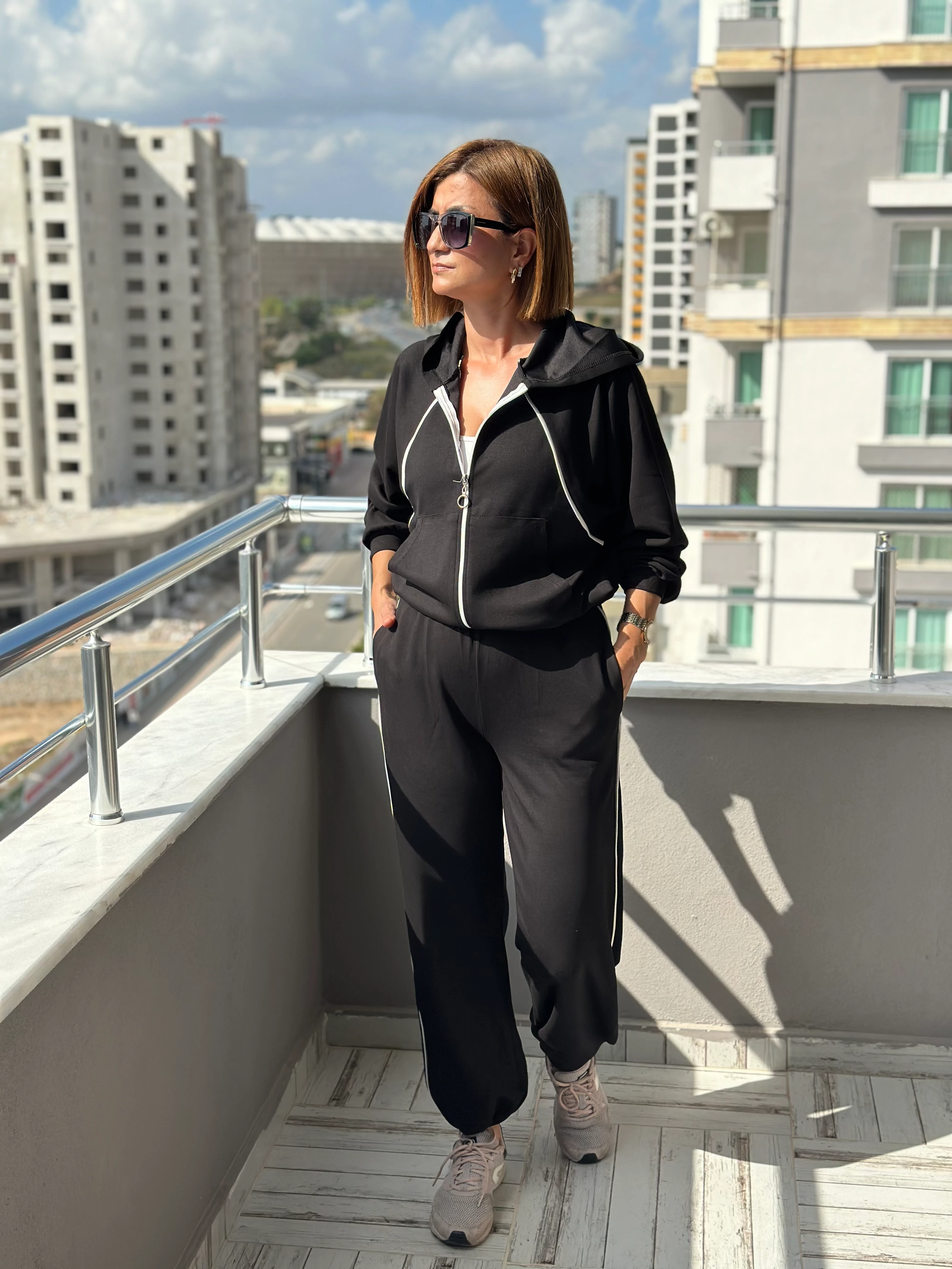 ŞERİTLİ MODAL KUMAŞ TAKIM - siyah