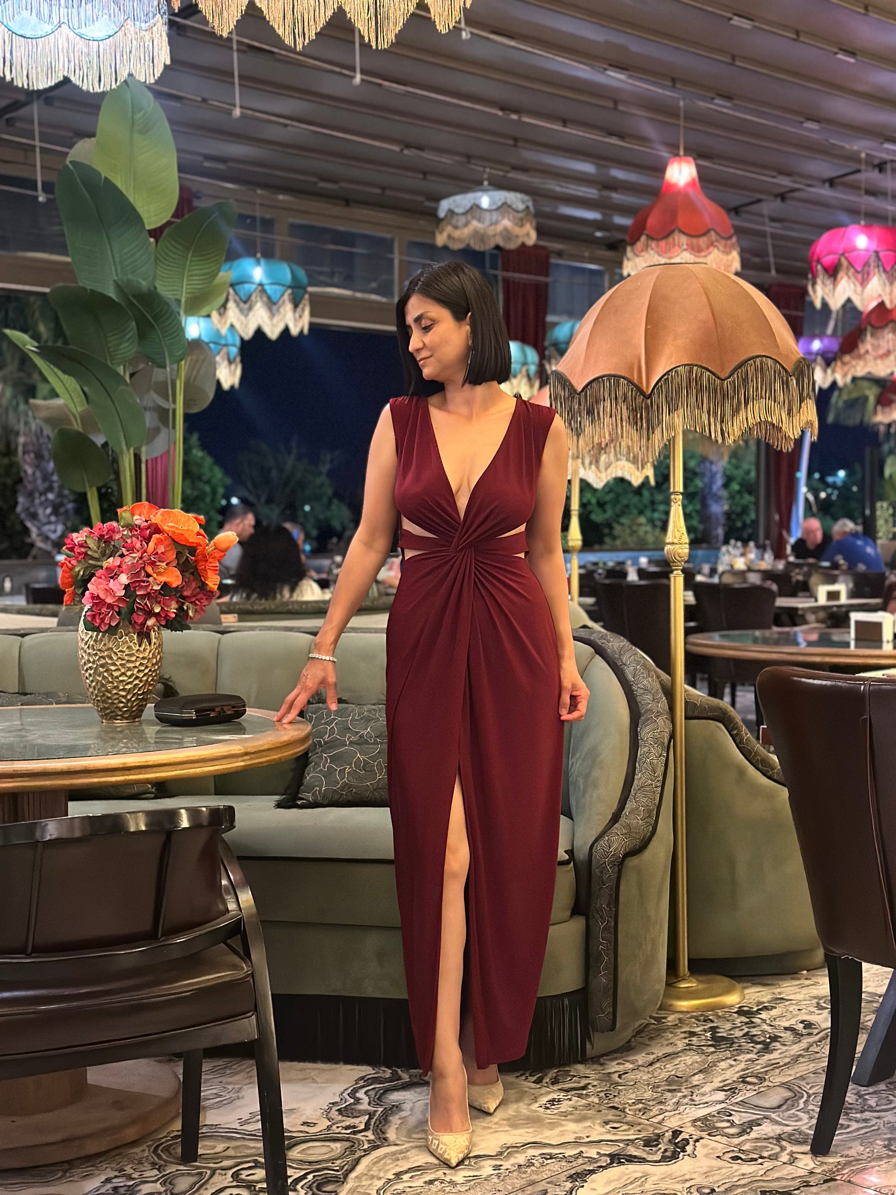 ÇAPRAZ DEKOLTE CANDY ELBİSE - bordo